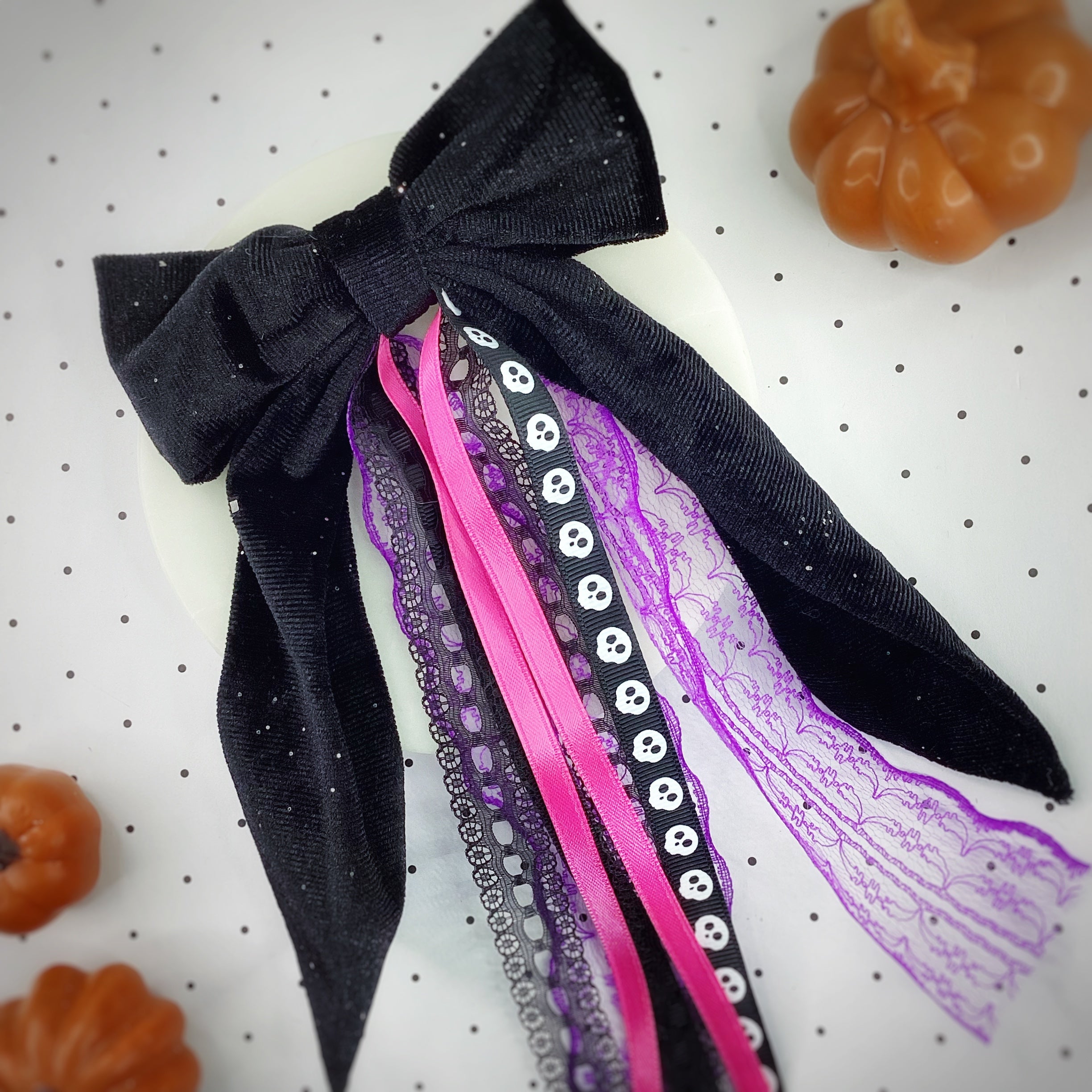 Purple and Pink Halloween Velvet OTT Finished Bow