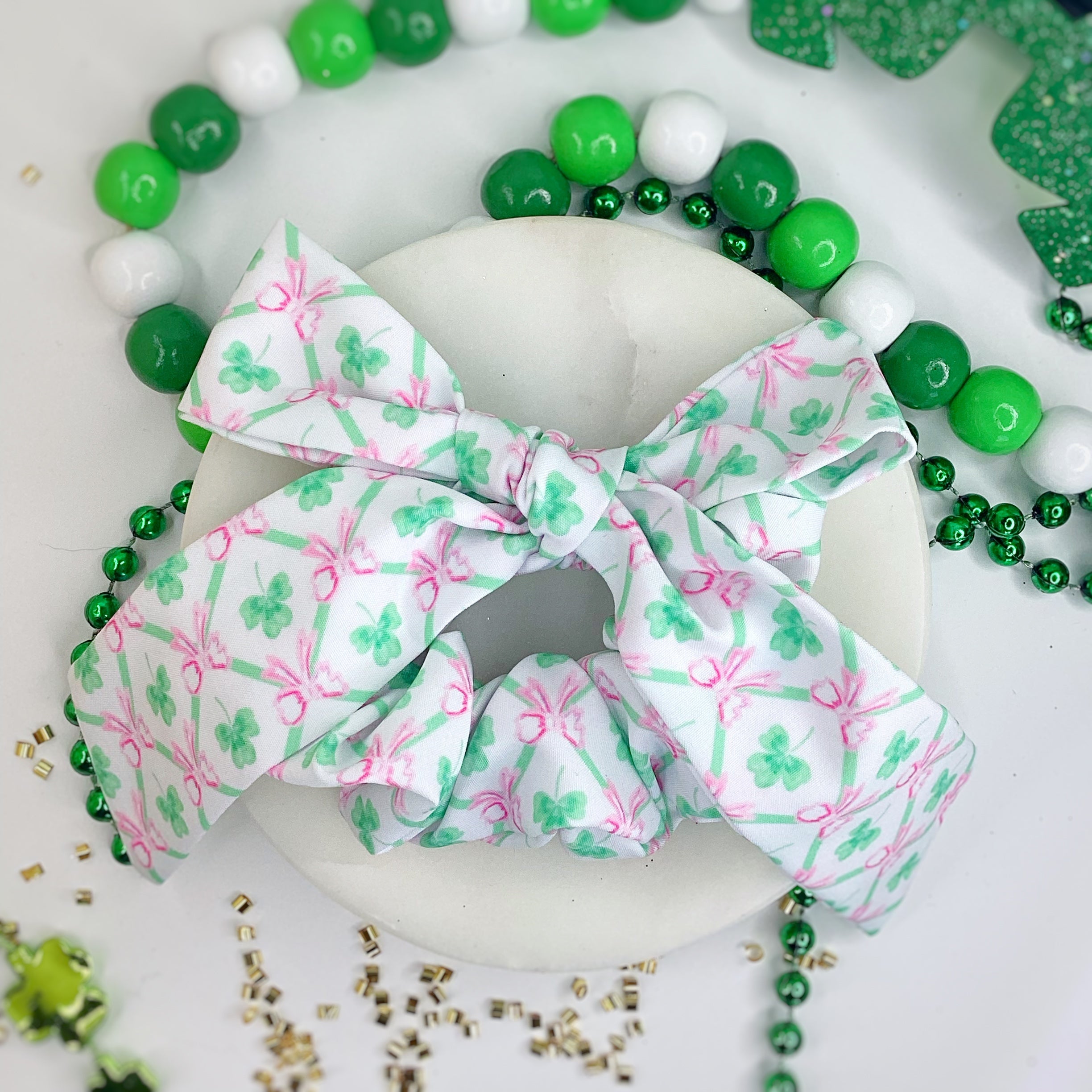Coquette Shamrocks Bow Strip, Headband and Scrunchie Collection