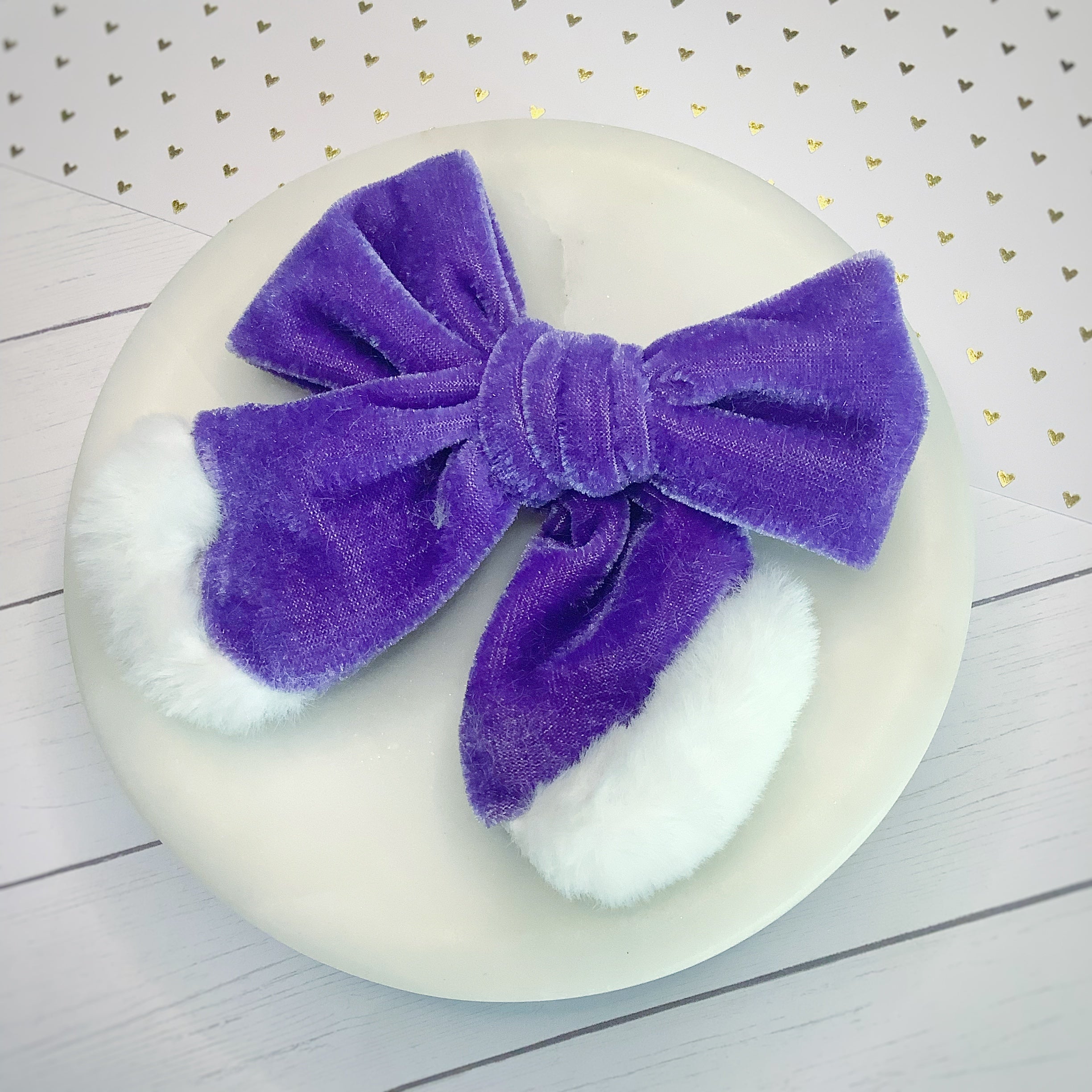 Purple Velvet and Fur Trimmed Pre-Tied Bow Strip