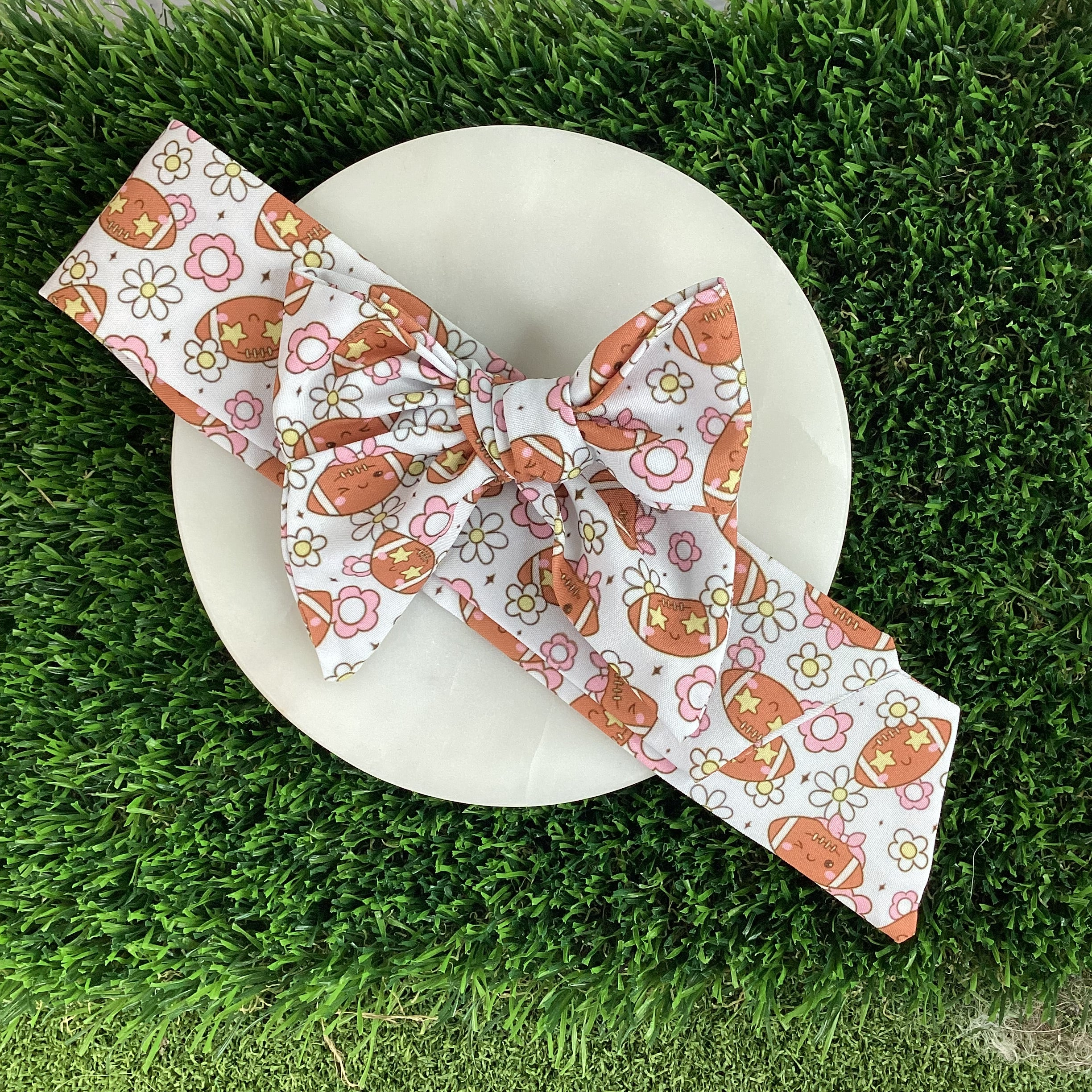 Cutesy Football Bow Strip and Scrunchie Collection