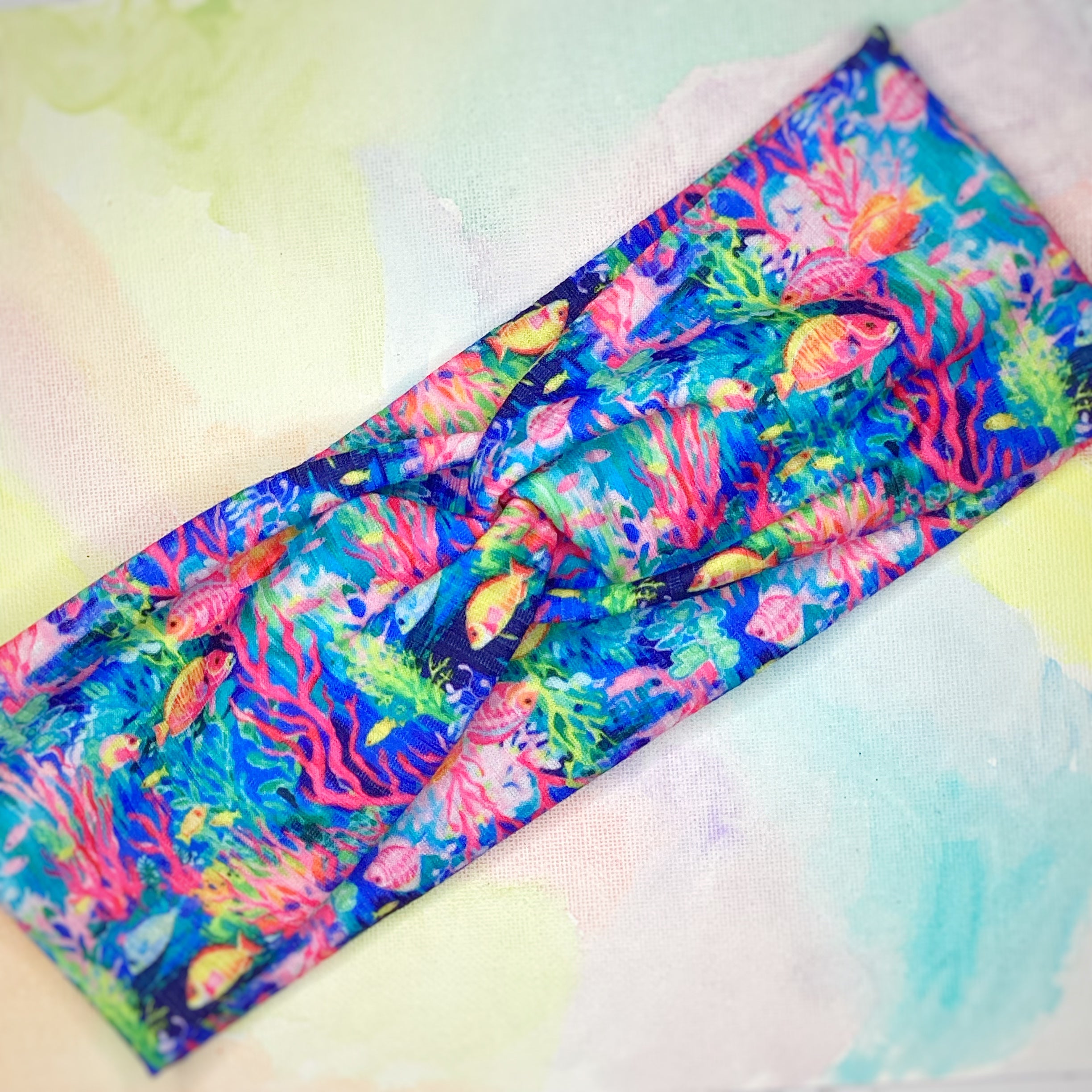 Tropical Designer Fish Bow Strip, Baby Headwrap, Headband and Scrunchie Collection