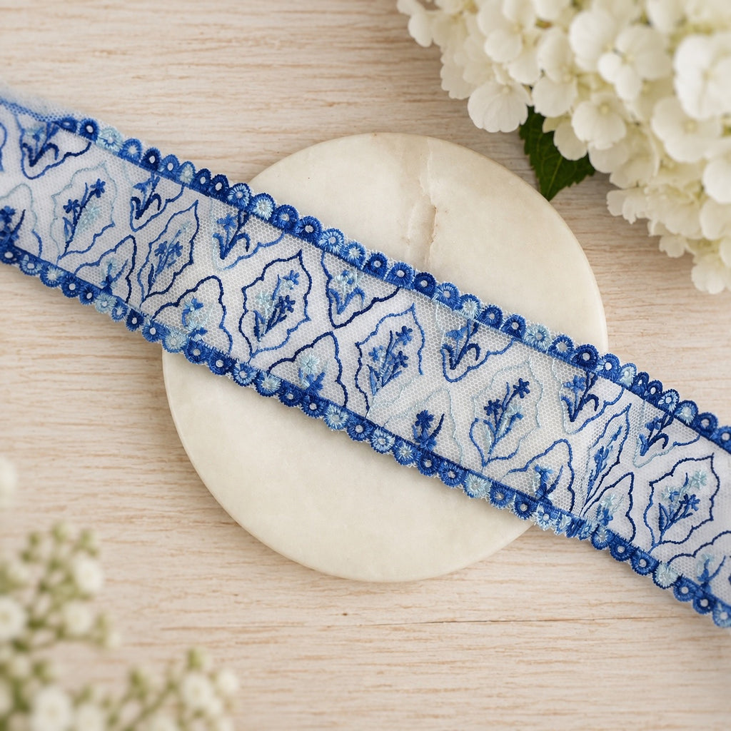 Blue Trellis Ginger Jar Floral Custom Lace- RTS