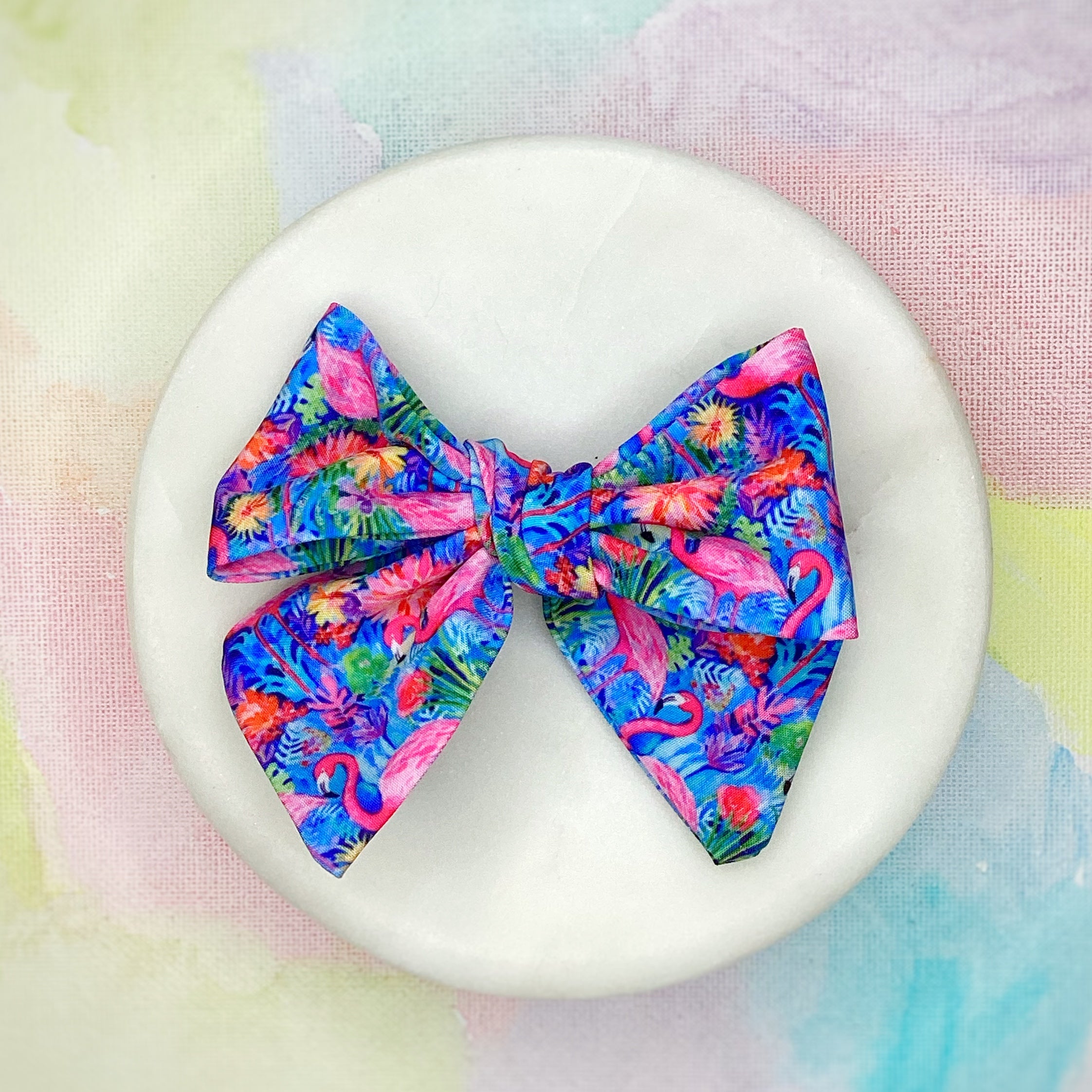 Colorful Flamingos Bow Strip, Headband, Baby Headwrap and Scrunchie Collection