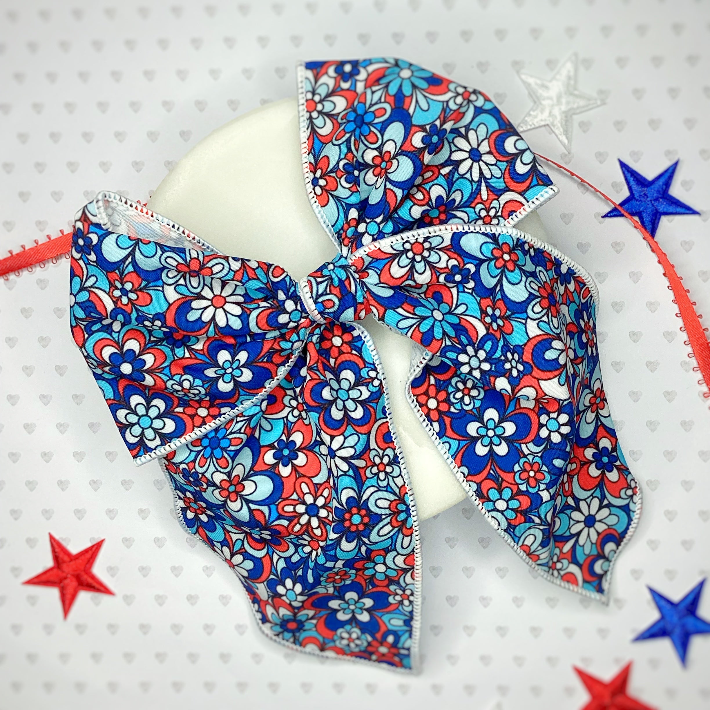Patriotic Mod Florals Bow Strip, Headband and Scrunchie Collection