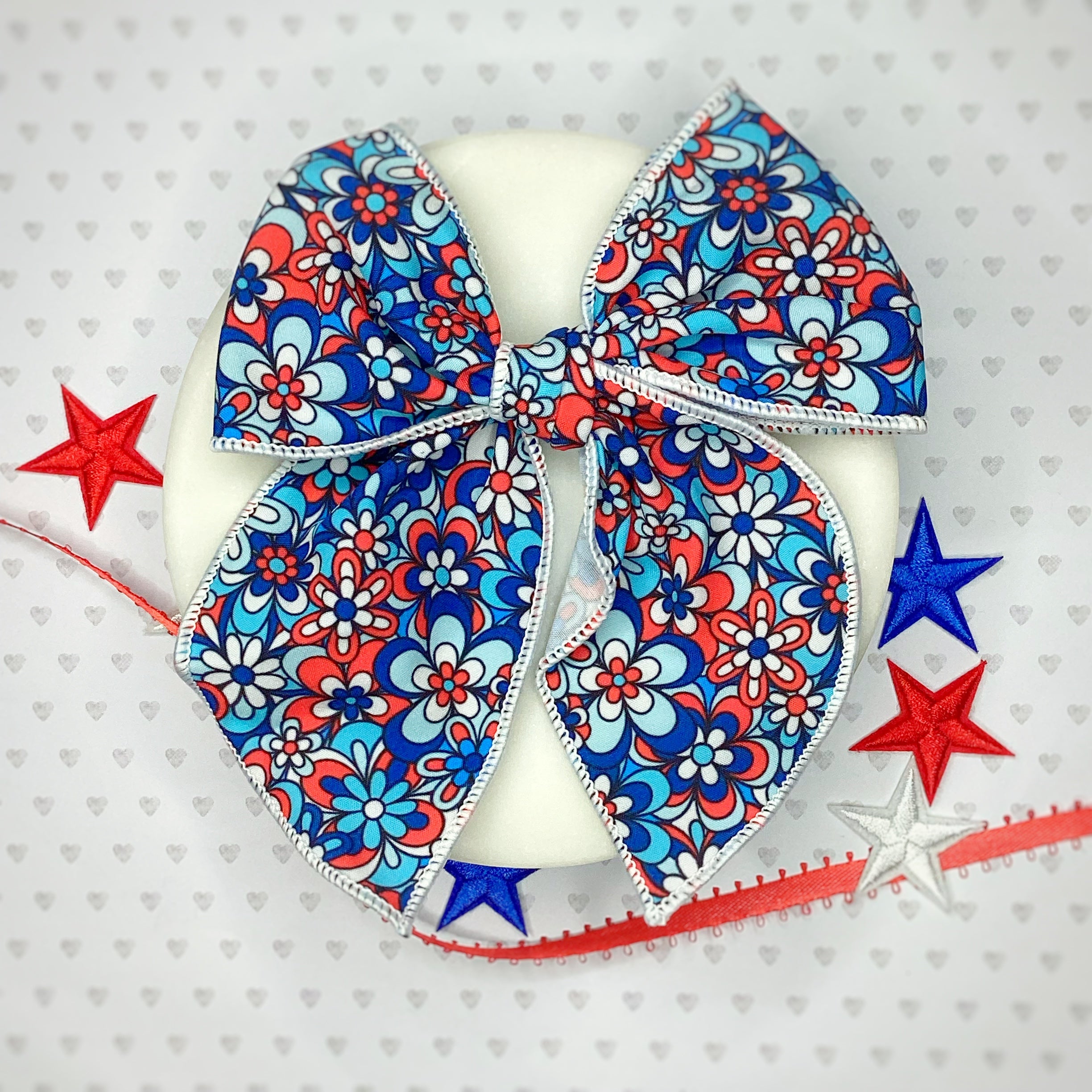 Patriotic Mod Florals Bow Strip, Headband and Scrunchie Collection