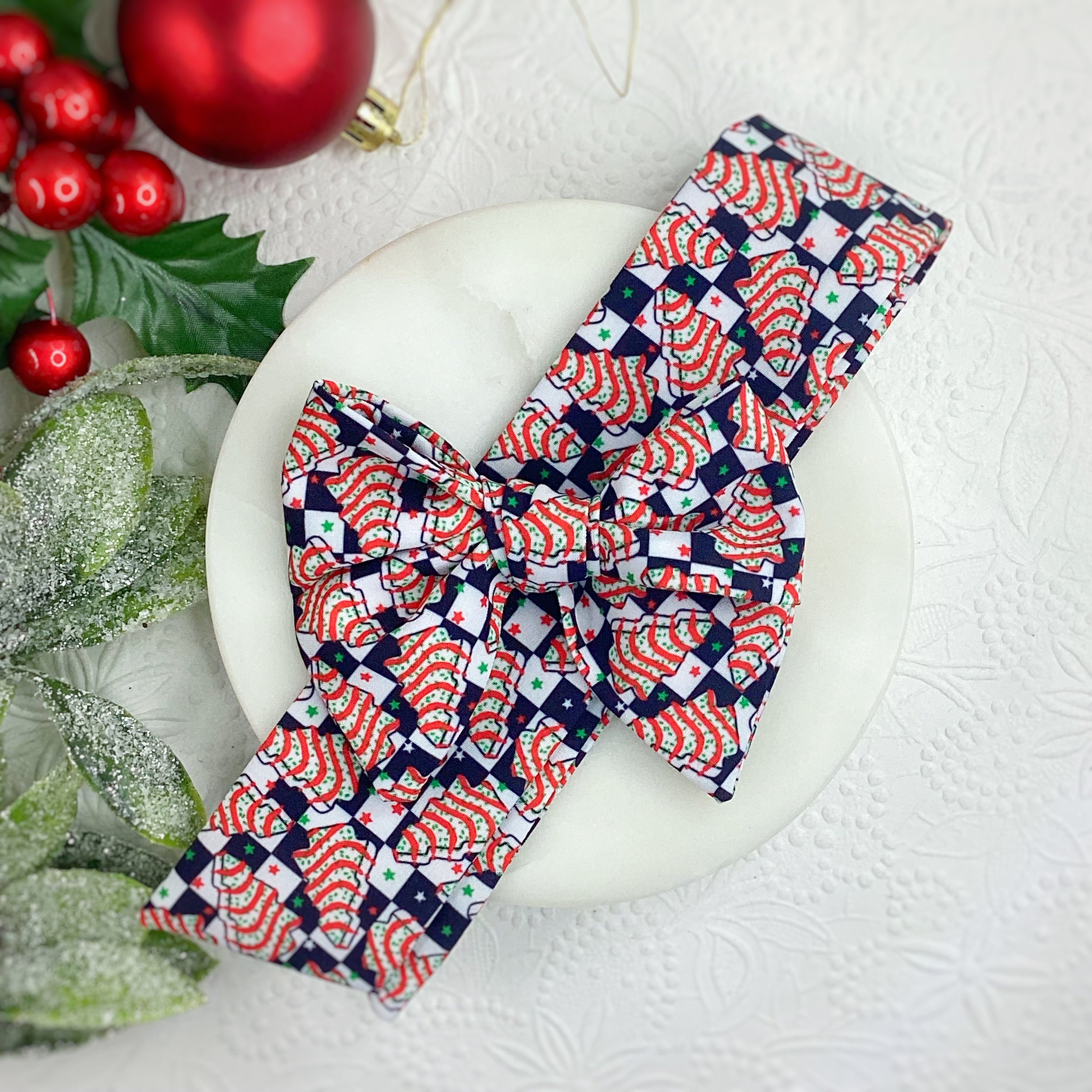 Checkered Tree Cakes Bow Strip, Headband and Scrunchie Collection