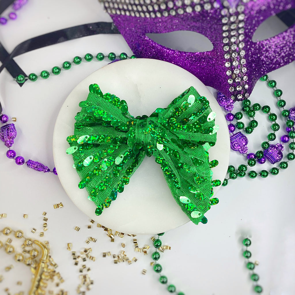 Mardi Gras and St. Pat’s Sequin Knot Top Headband and Bow Collection