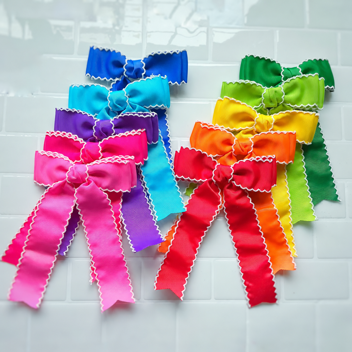 Primary Color Solid Finished Moonstitch Bows