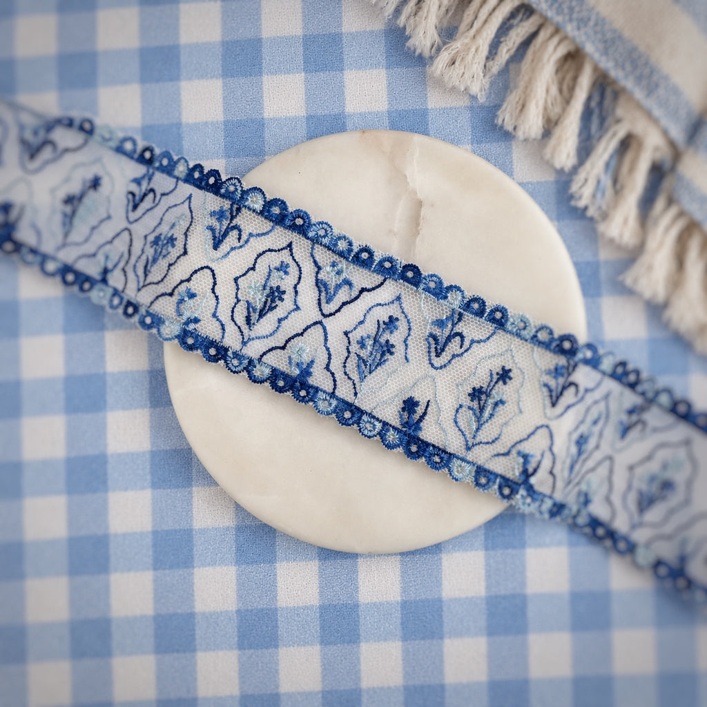 Blue Trellis Ginger Jar Floral Custom Lace- RTS