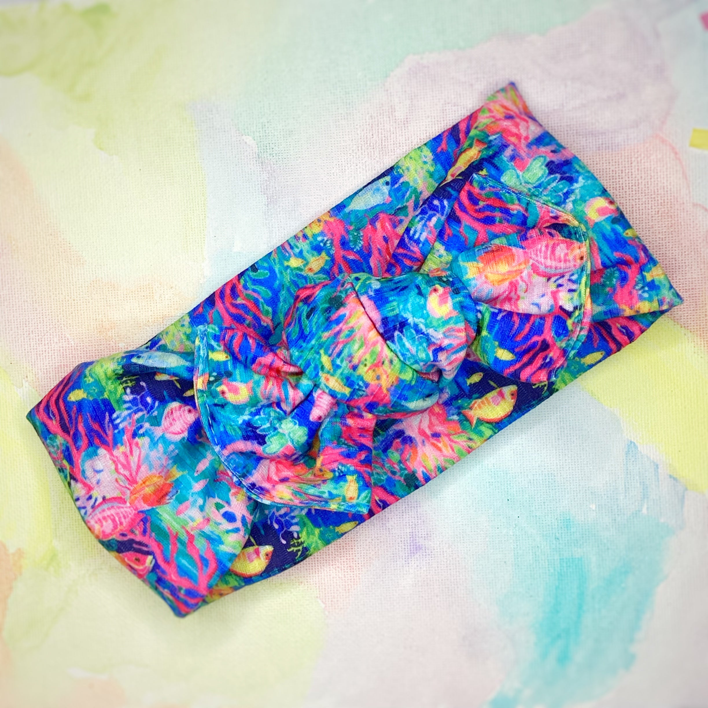 Tropical Designer Fish Bow Strip, Baby Headwrap, Headband and Scrunchie Collection