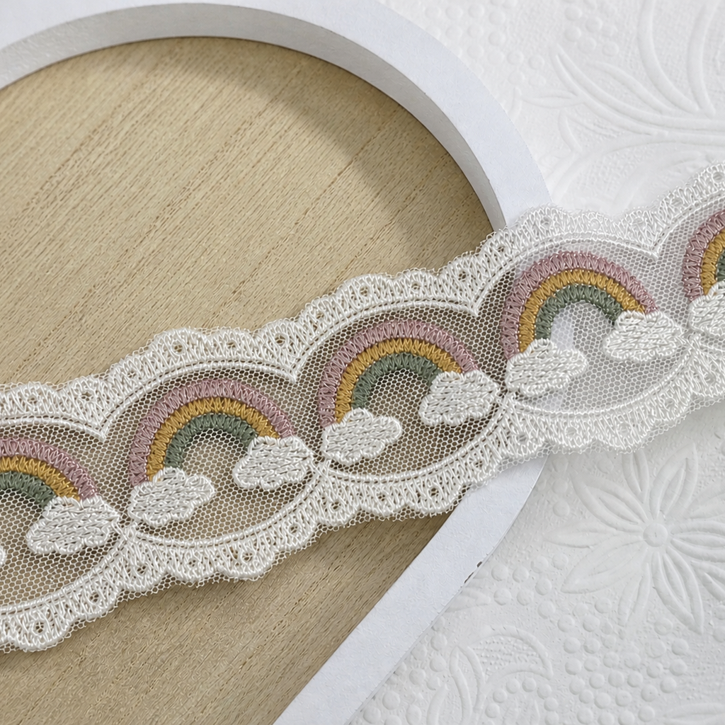 Muted Color Rainbows Bow Lace- RTS