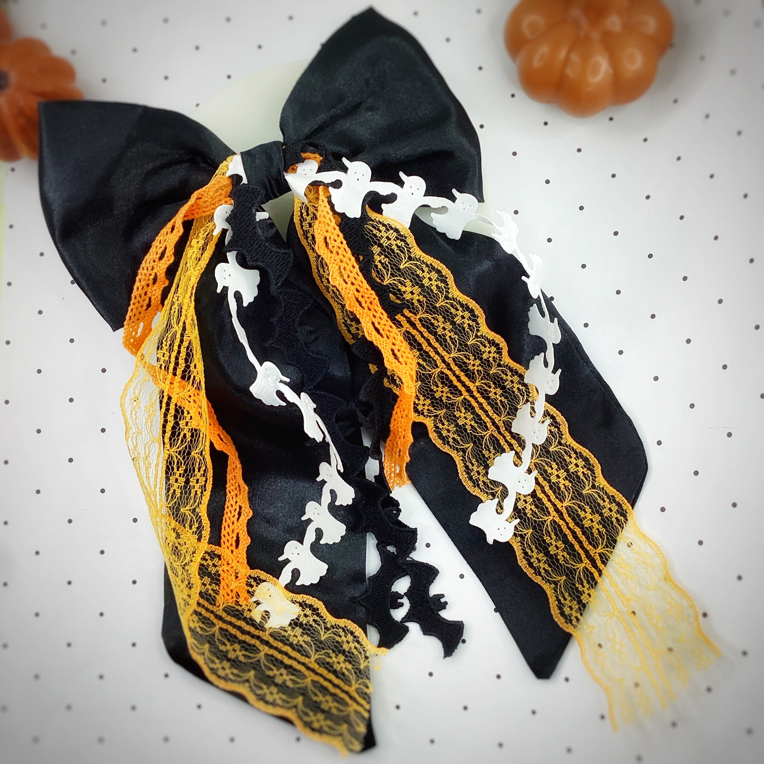 Halloween Orange Lace and Black Satin OTT Finished Bow