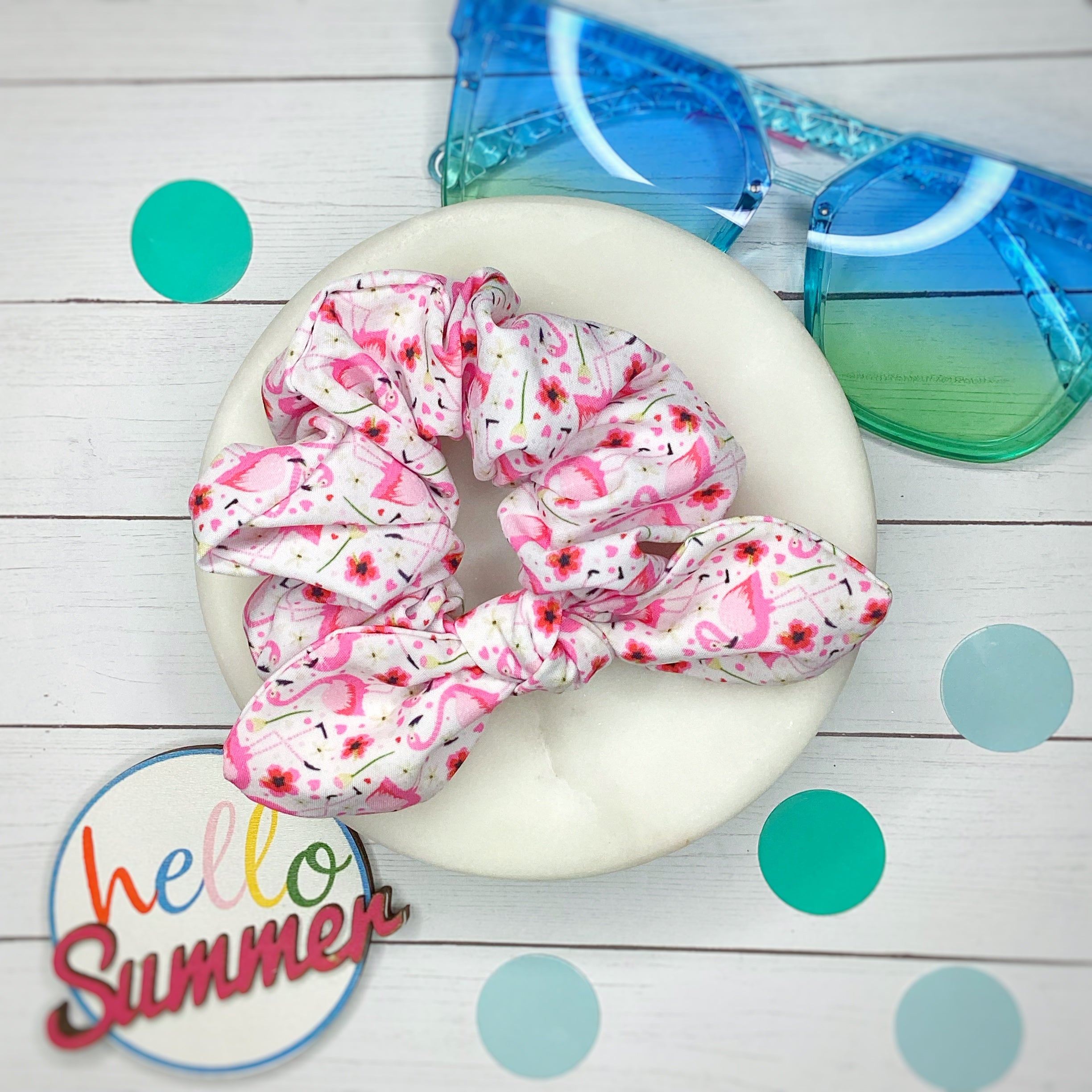 Pink Flamingo Bow Strip, Headband and Scrunchie Collection