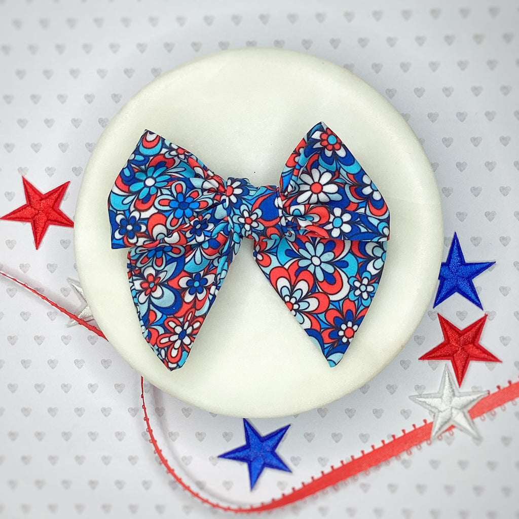 Patriotic Mod Florals Bow Strip, Headband and Scrunchie Collection