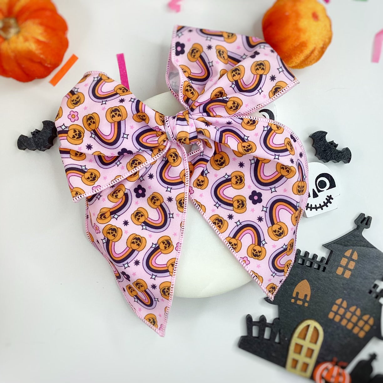 Rainbow Jack-o-lanterns Bow Strip and Scrunchie Collection