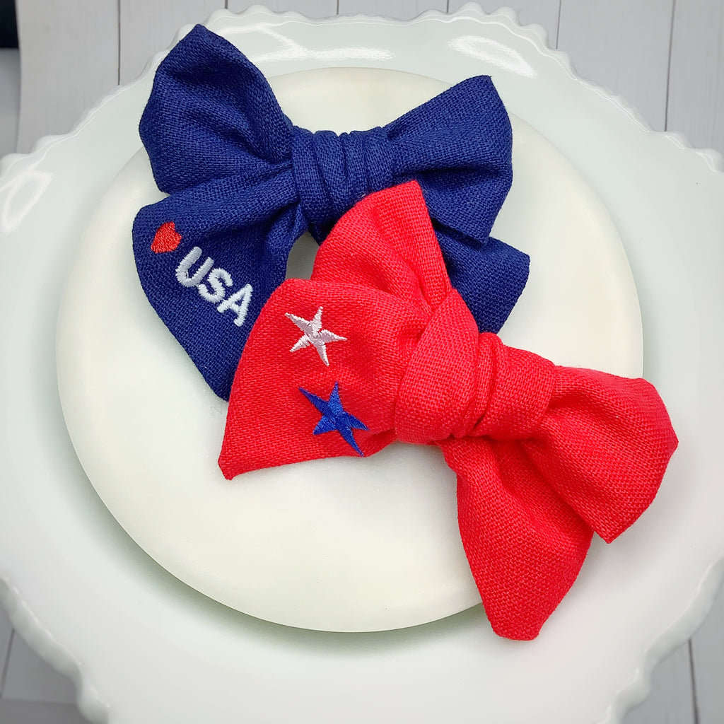 Americana Embroidered Hand Tied Bow