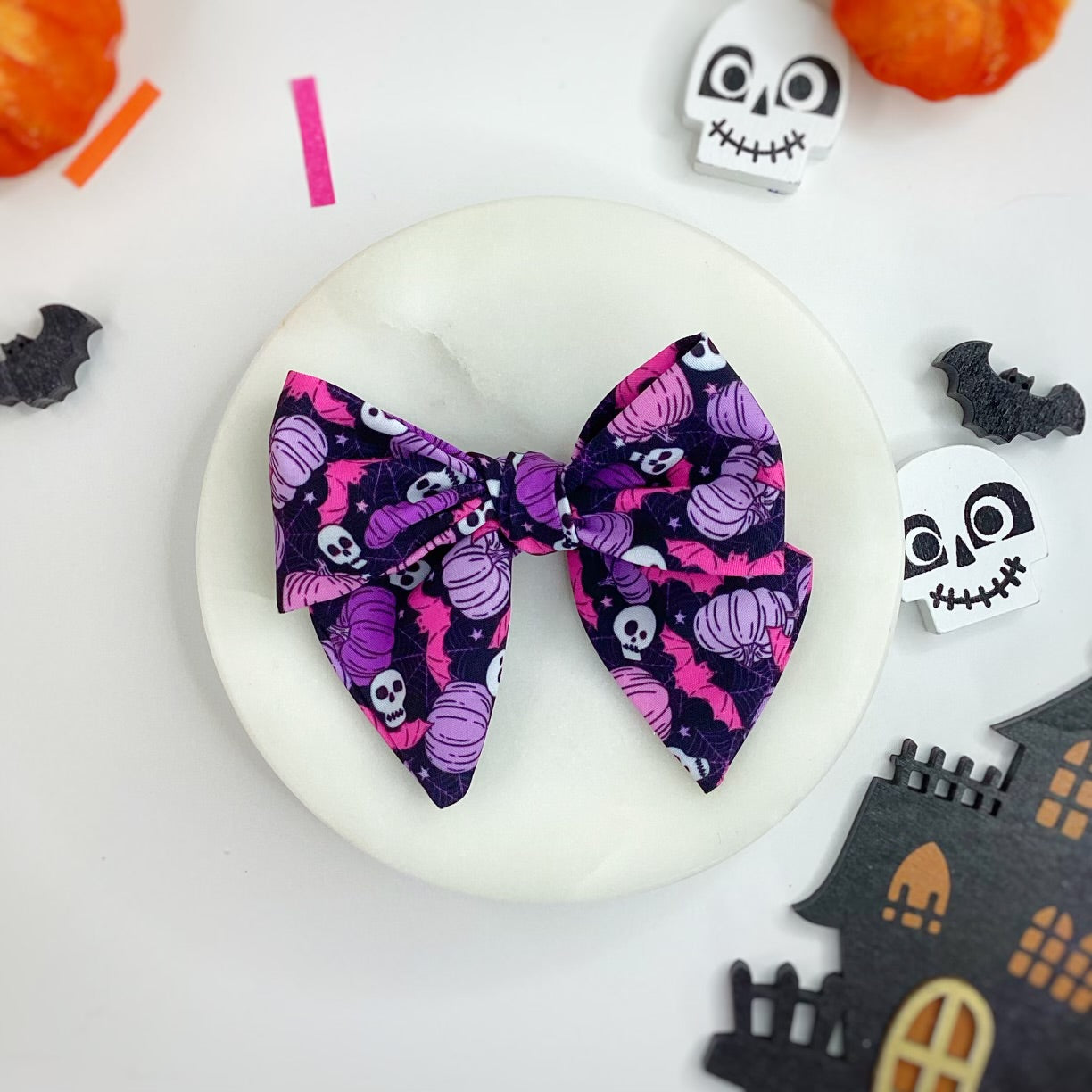 Spooky Skulls Bow Strip and Scrunchie Collection