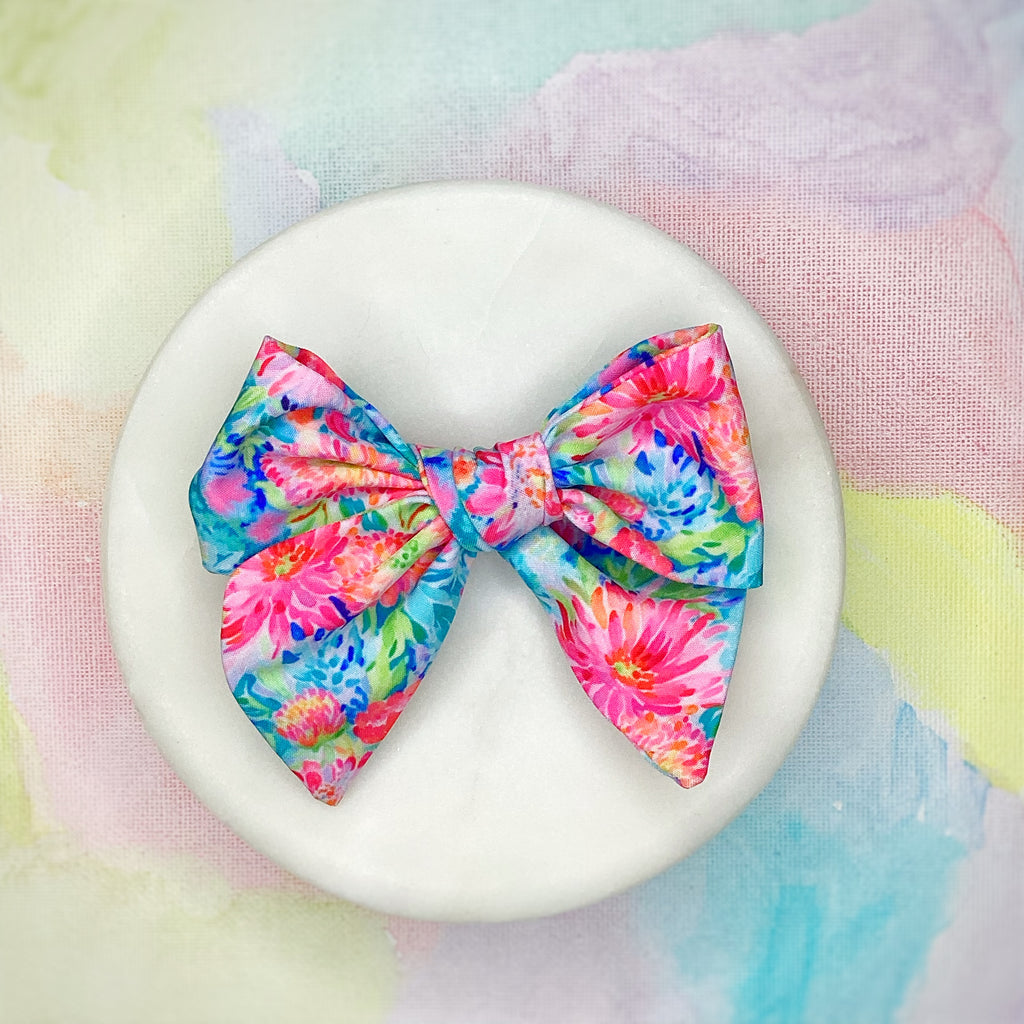 Designer Bright Flowers Quinn Scrunchie, Headband and Bow Collection