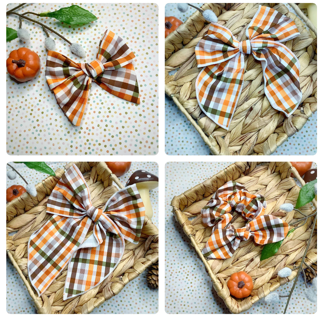 Autumn Plaid Bow Strip and Scrunchie Collection