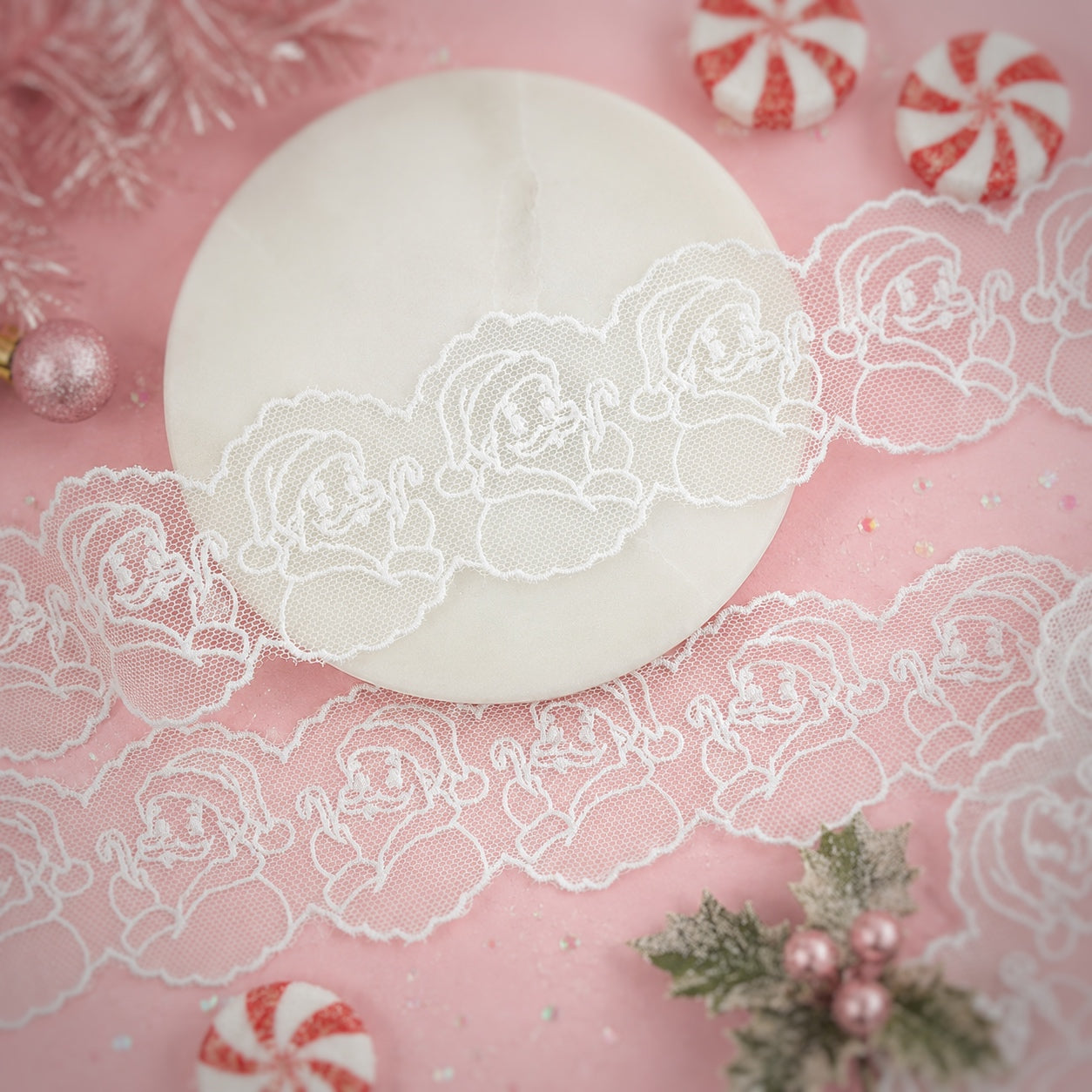 Budget Friendly Custom Delicate Santa Lace Trim- RTS