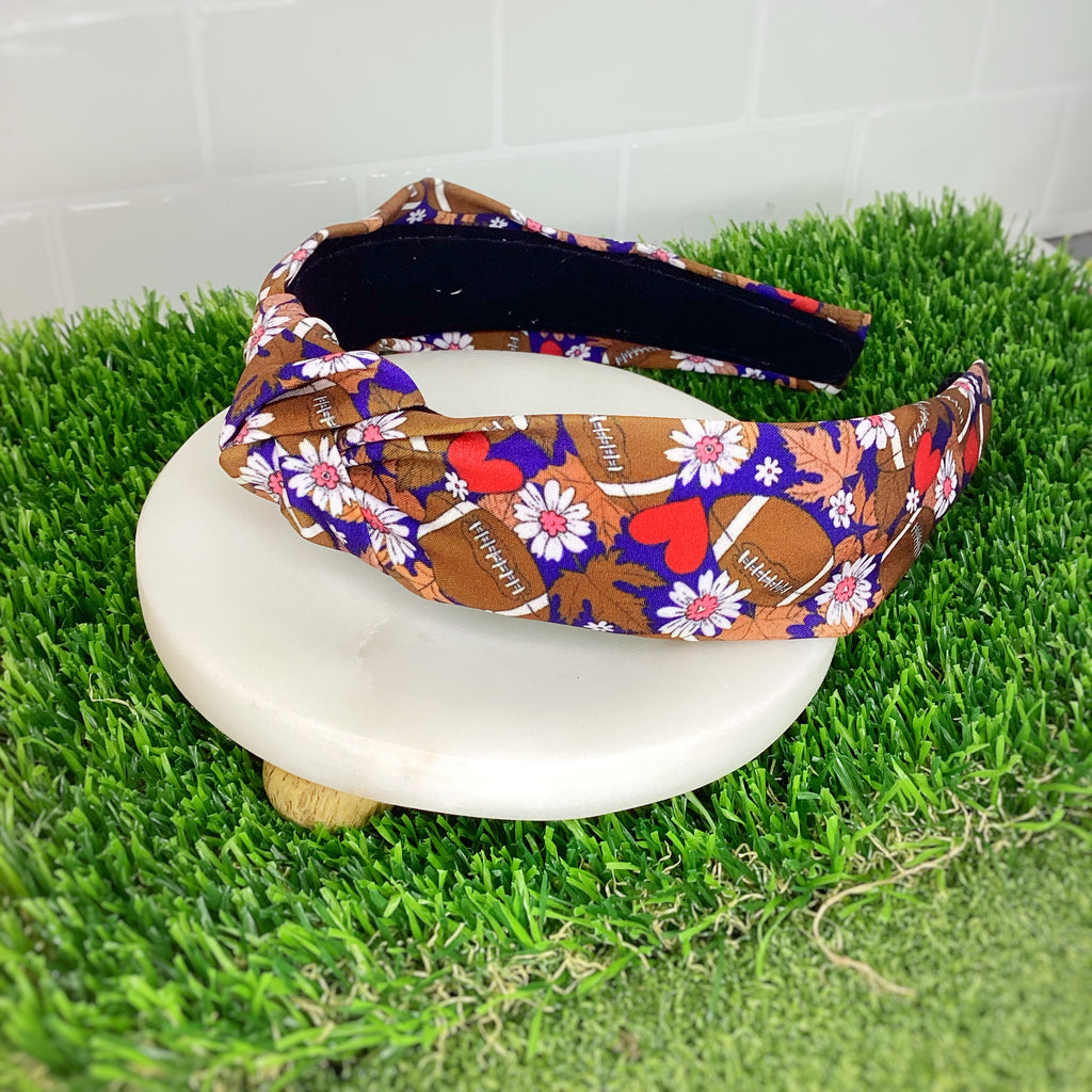 Navy with Red Hearts Football Bow Strip, Headband and Scrunchie Collection
