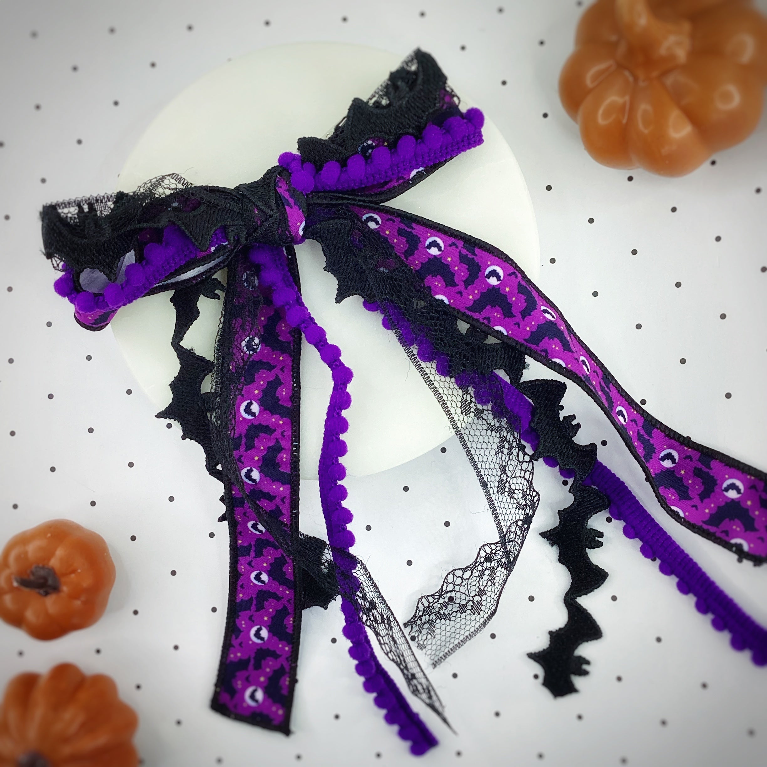 Purple Bats in the Moonlight Messy Trim Bows