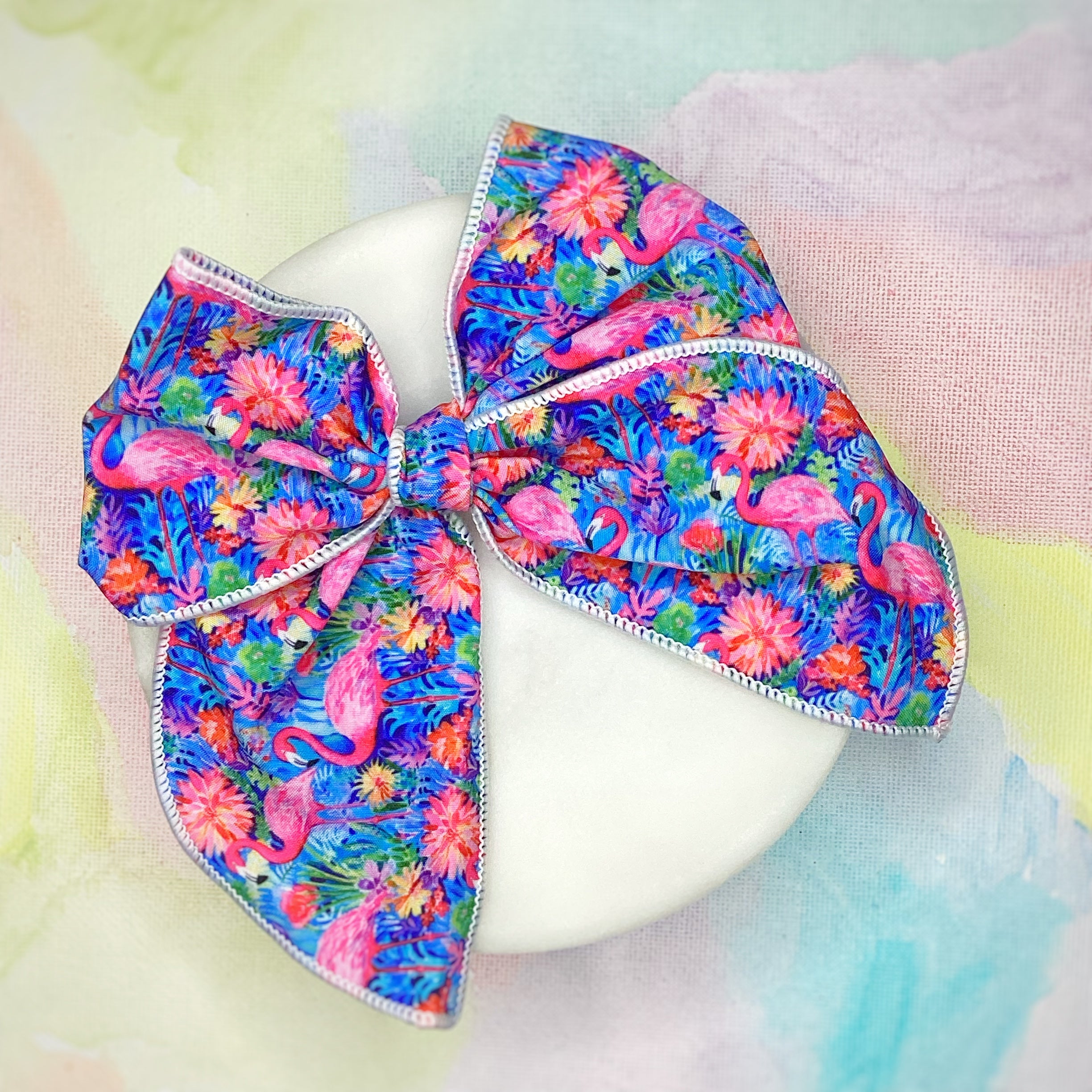 Colorful Flamingos Bow Strip, Headband, Baby Headwrap and Scrunchie Collection