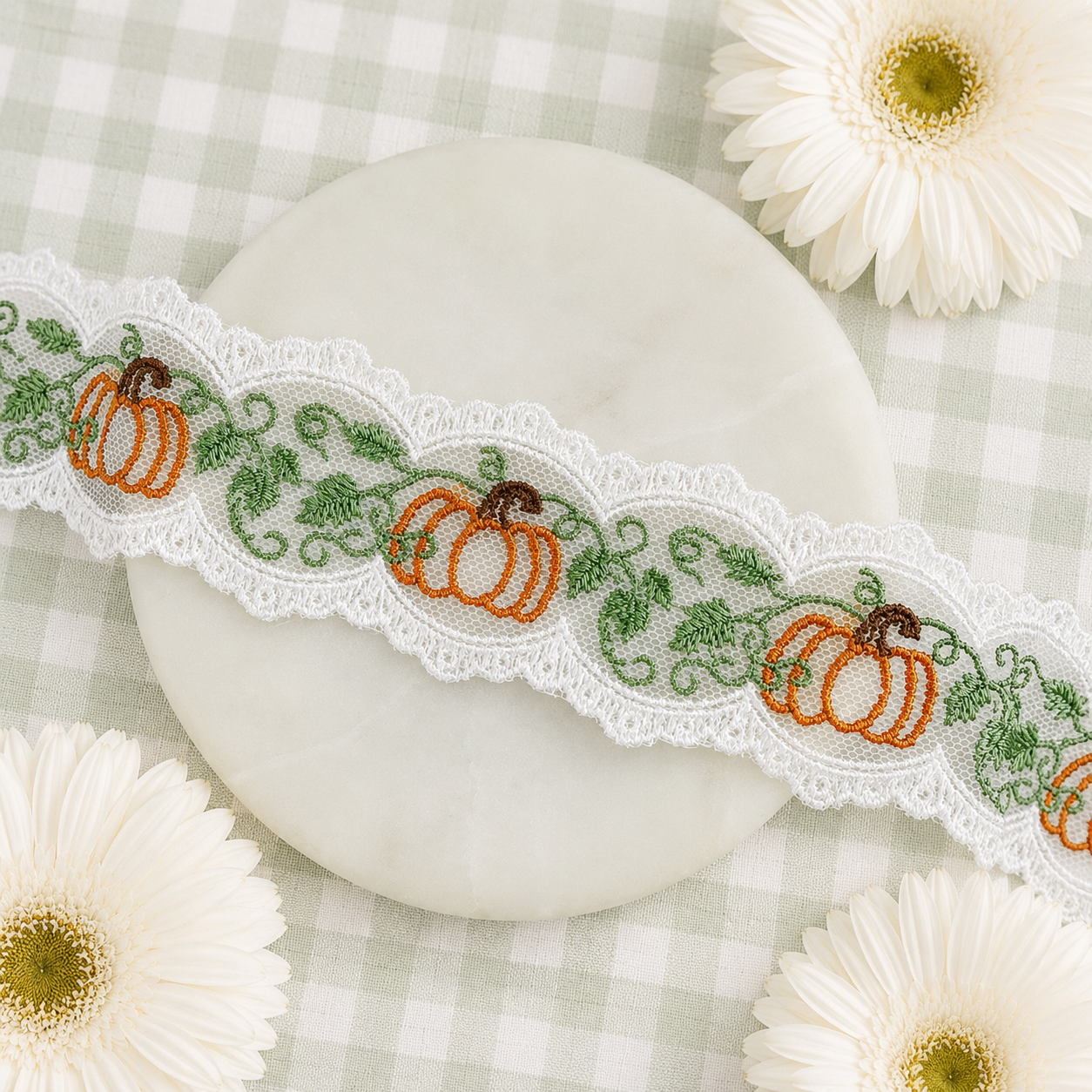Pumpkin and Vine Silhouette Bow Lace - RTS