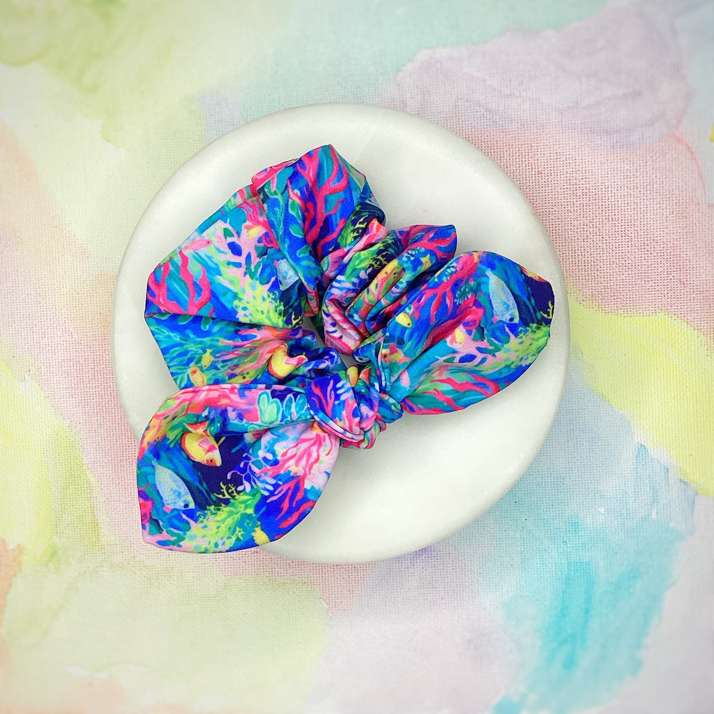 Tropical Designer Fish Bow Strip, Baby Headwrap, Headband and Scrunchie Collection
