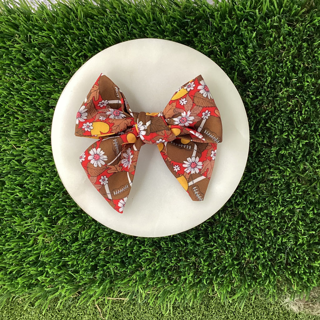 Red and Yellow Football Bow Strip, Headband and Scrunchie Collection