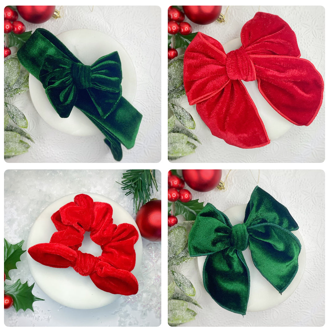 Christmas Velvet Bow Strip and Scrunchie Collection