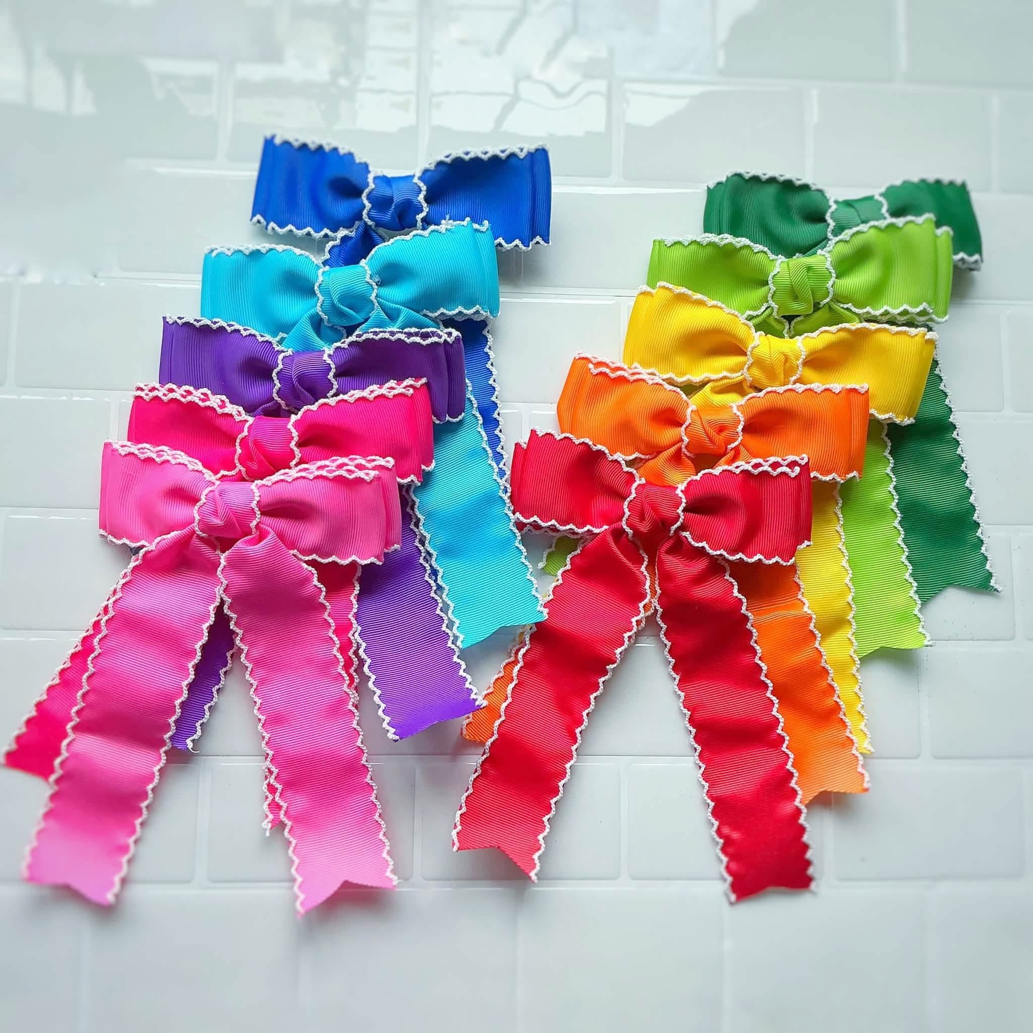 Primary Color Solid Finished Moonstitch Bows
