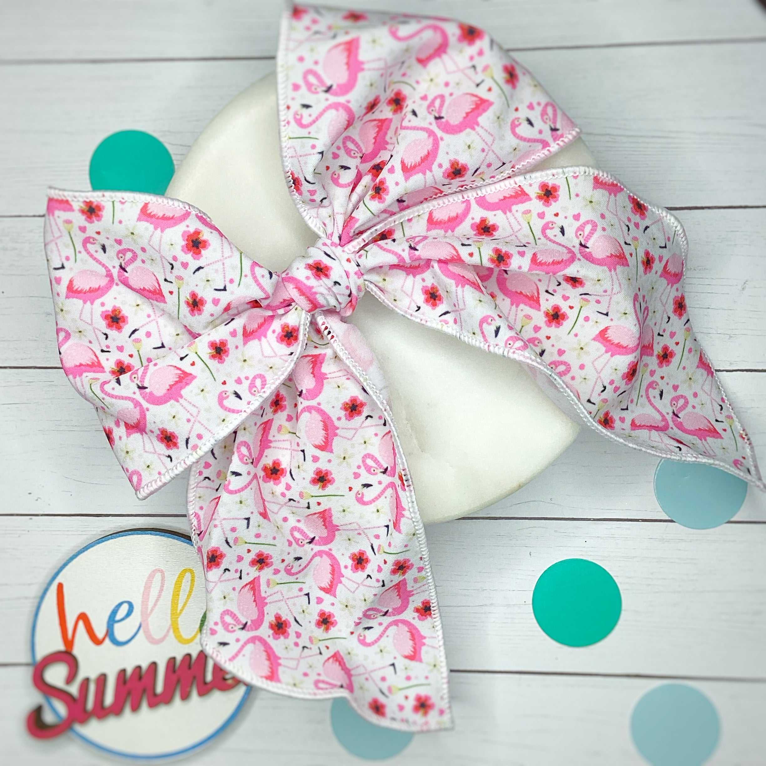Pink Flamingo Bow Strip, Headband and Scrunchie Collection