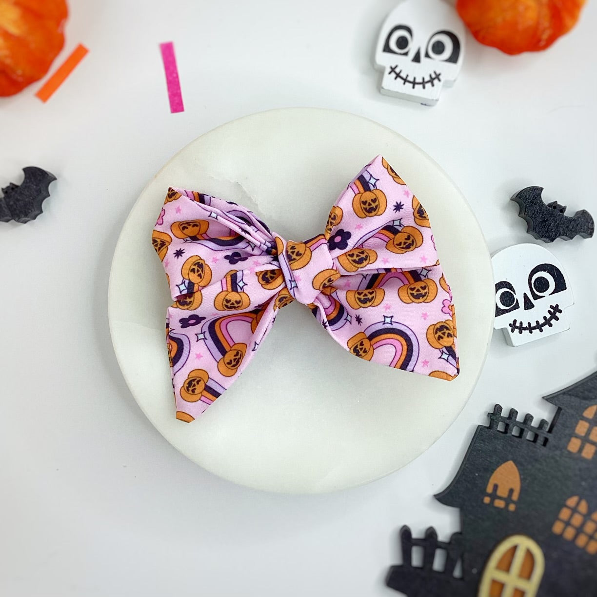 Rainbow Jack-o-lanterns Bow Strip and Scrunchie Collection
