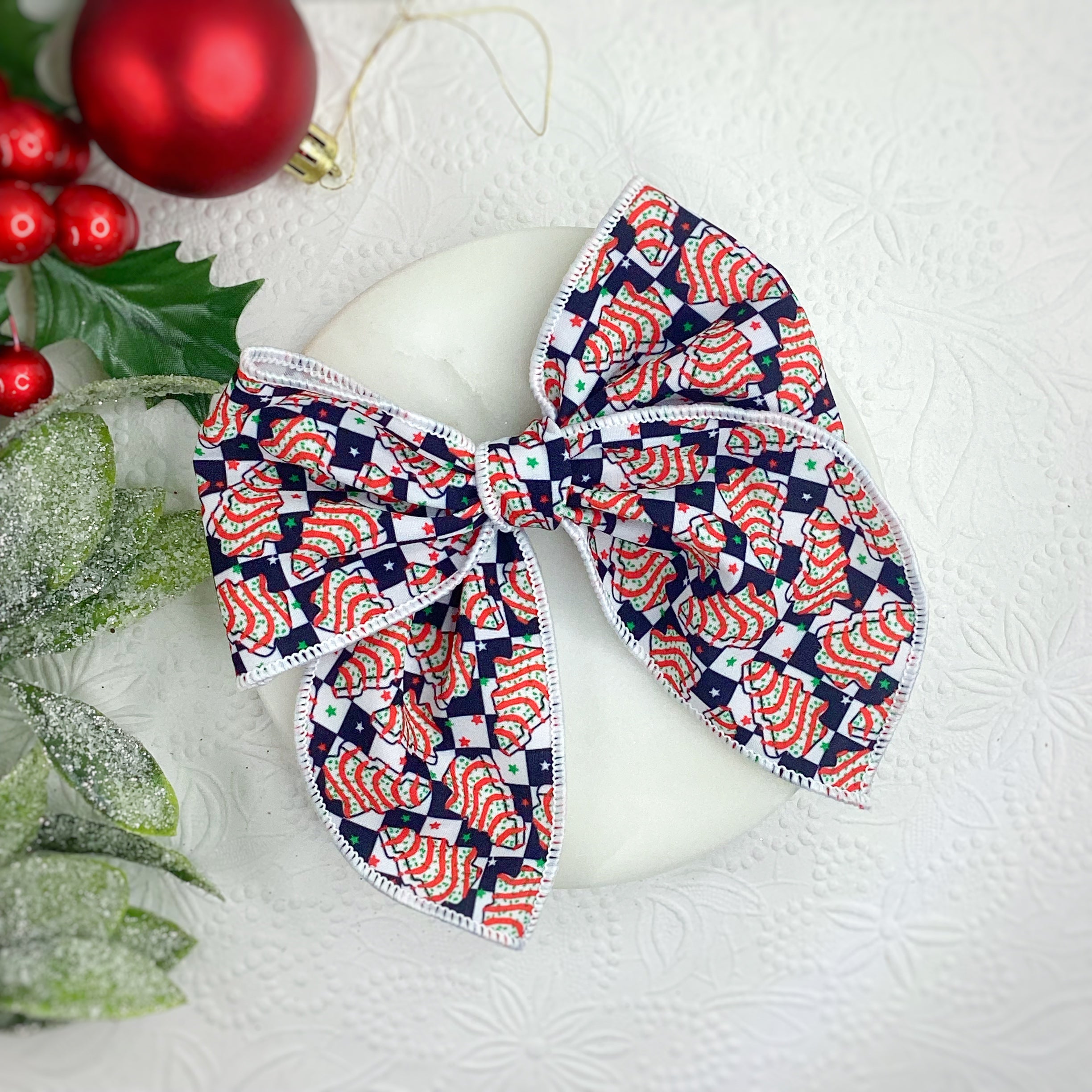 Checkered Tree Cakes Bow Strip, Headband and Scrunchie Collection