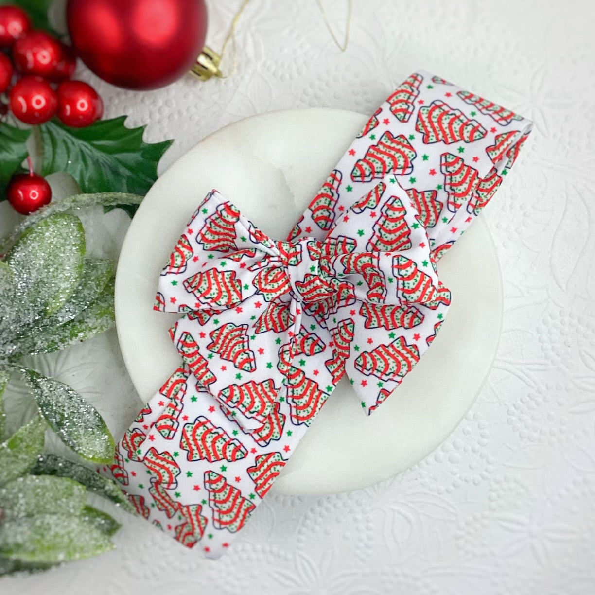 Little Christmas Snackin' Cakes Bow Strip, Headband, Baby Headwrap and Scrunchie Collection