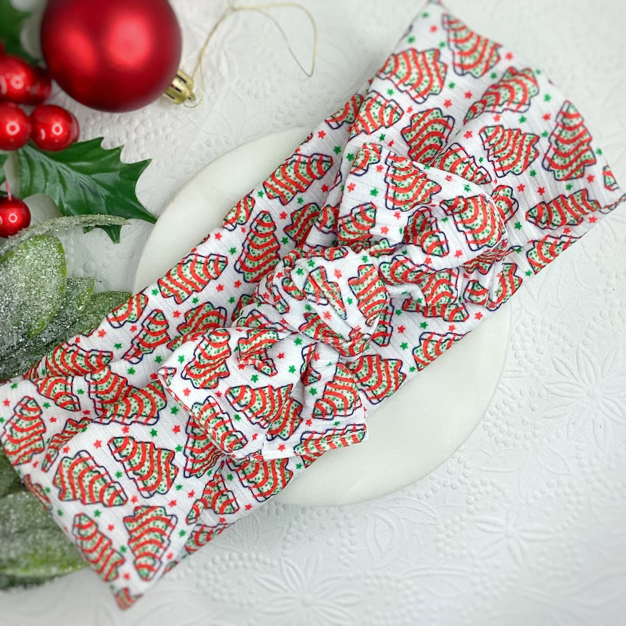 Little Christmas Snackin' Cakes Bow Strip, Headband, Baby Headwrap and Scrunchie Collection