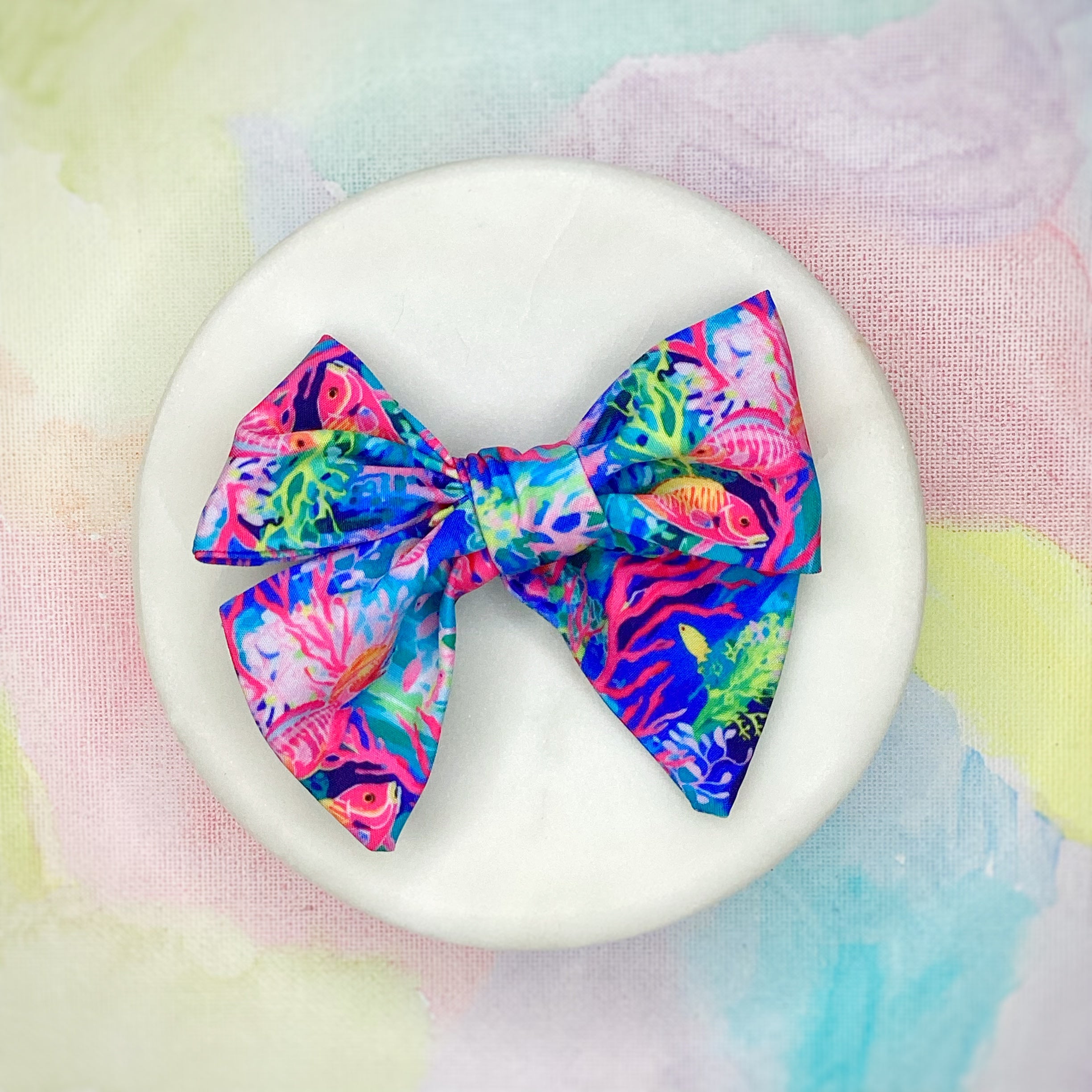 Tropical Designer Fish Bow Strip, Baby Headwrap, Headband and Scrunchie Collection