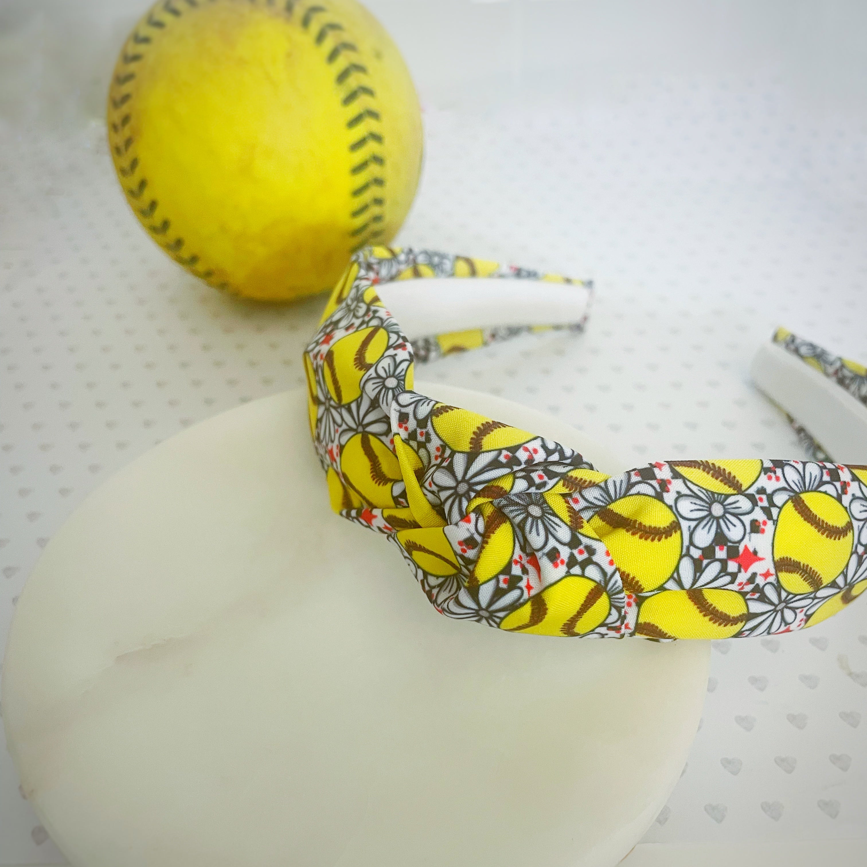 Softballs and Flowers Bow Strip, Headband and Scrunchie Collection