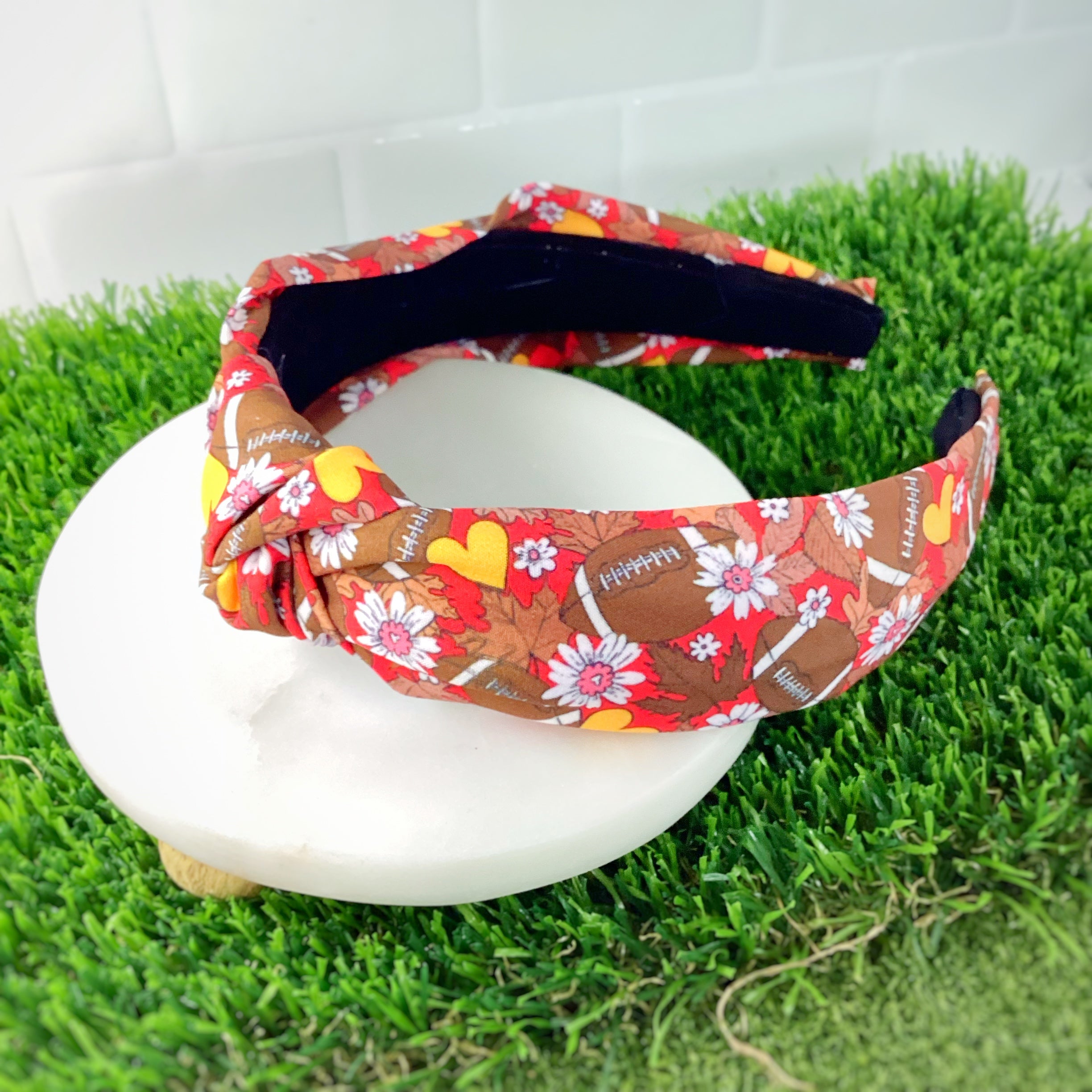 Red and Yellow Football Bow Strip, Headband and Scrunchie Collection