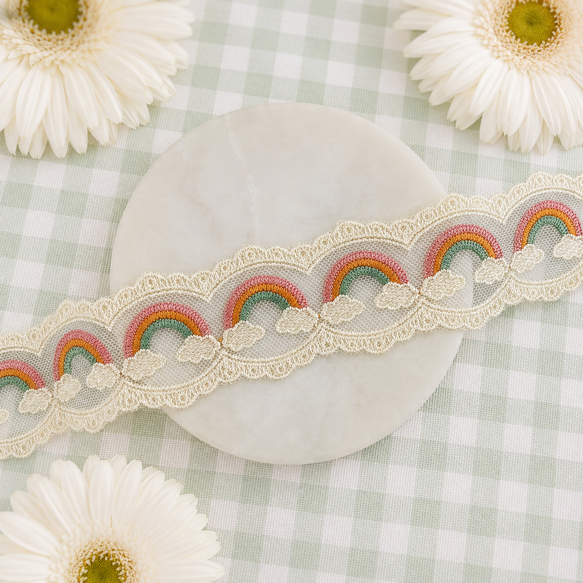 Muted Color Rainbows Bow Lace- RTS