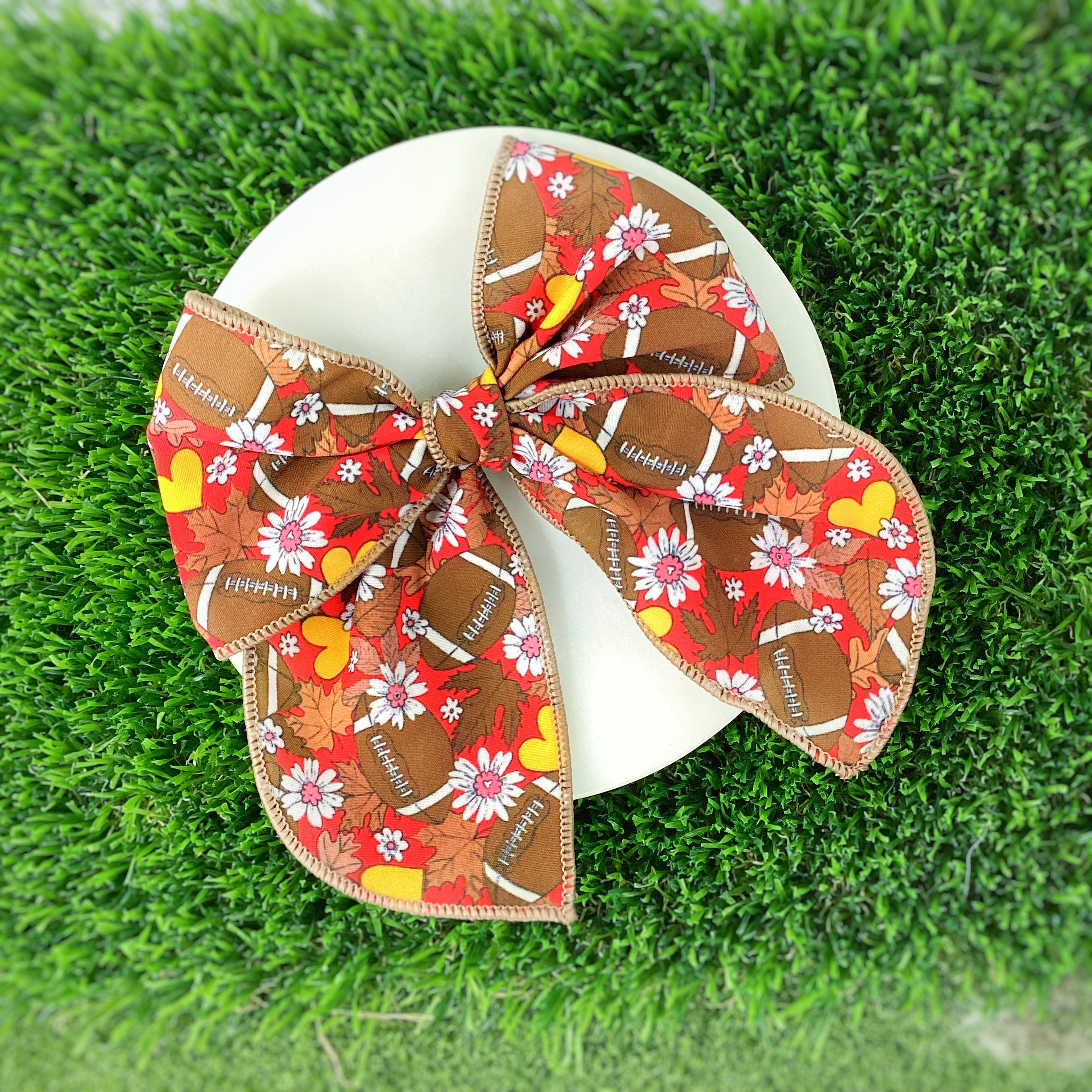 Red and Yellow Football Bow Strip, Headband and Scrunchie Collection