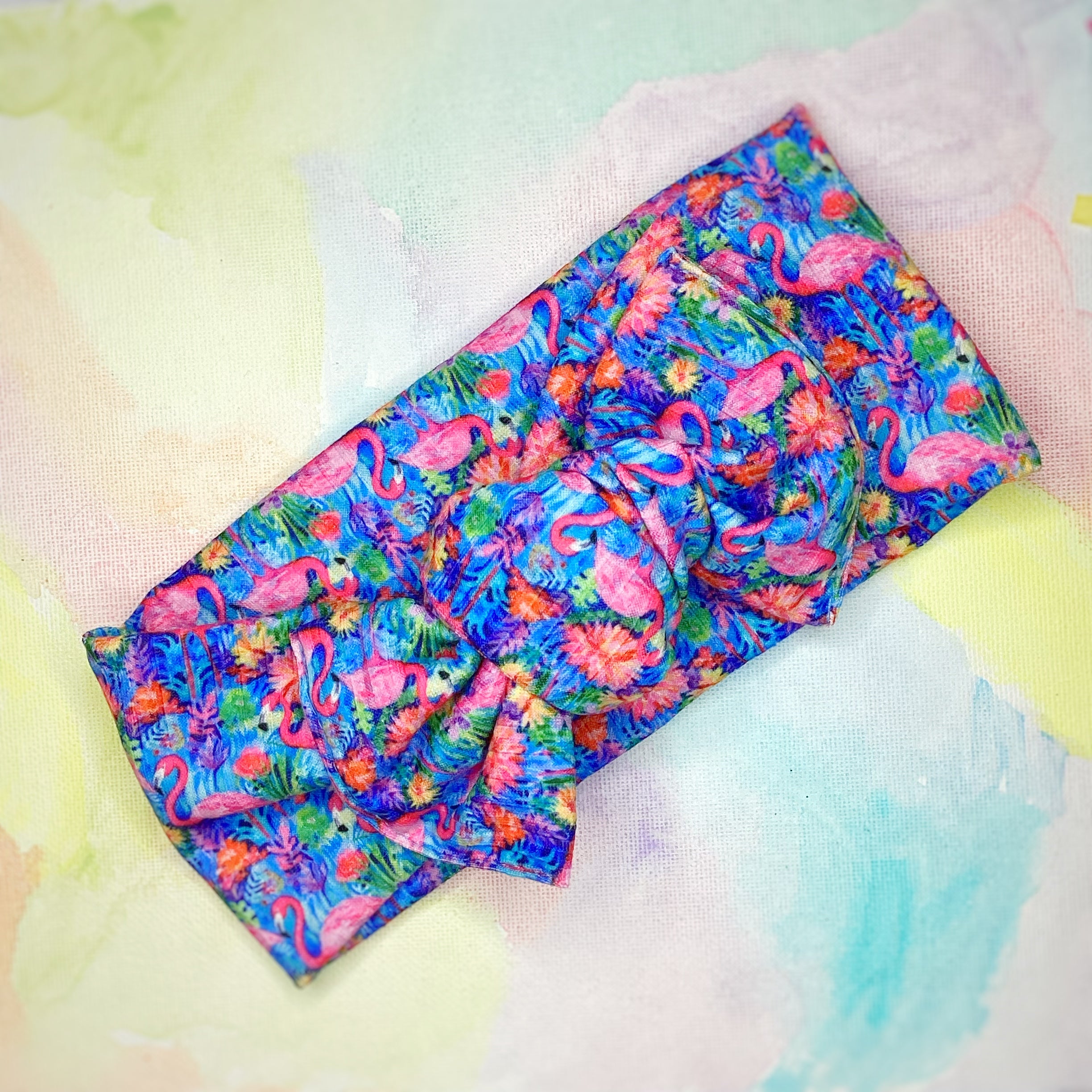 Colorful Flamingos Bow Strip, Headband, Baby Headwrap and Scrunchie Collection