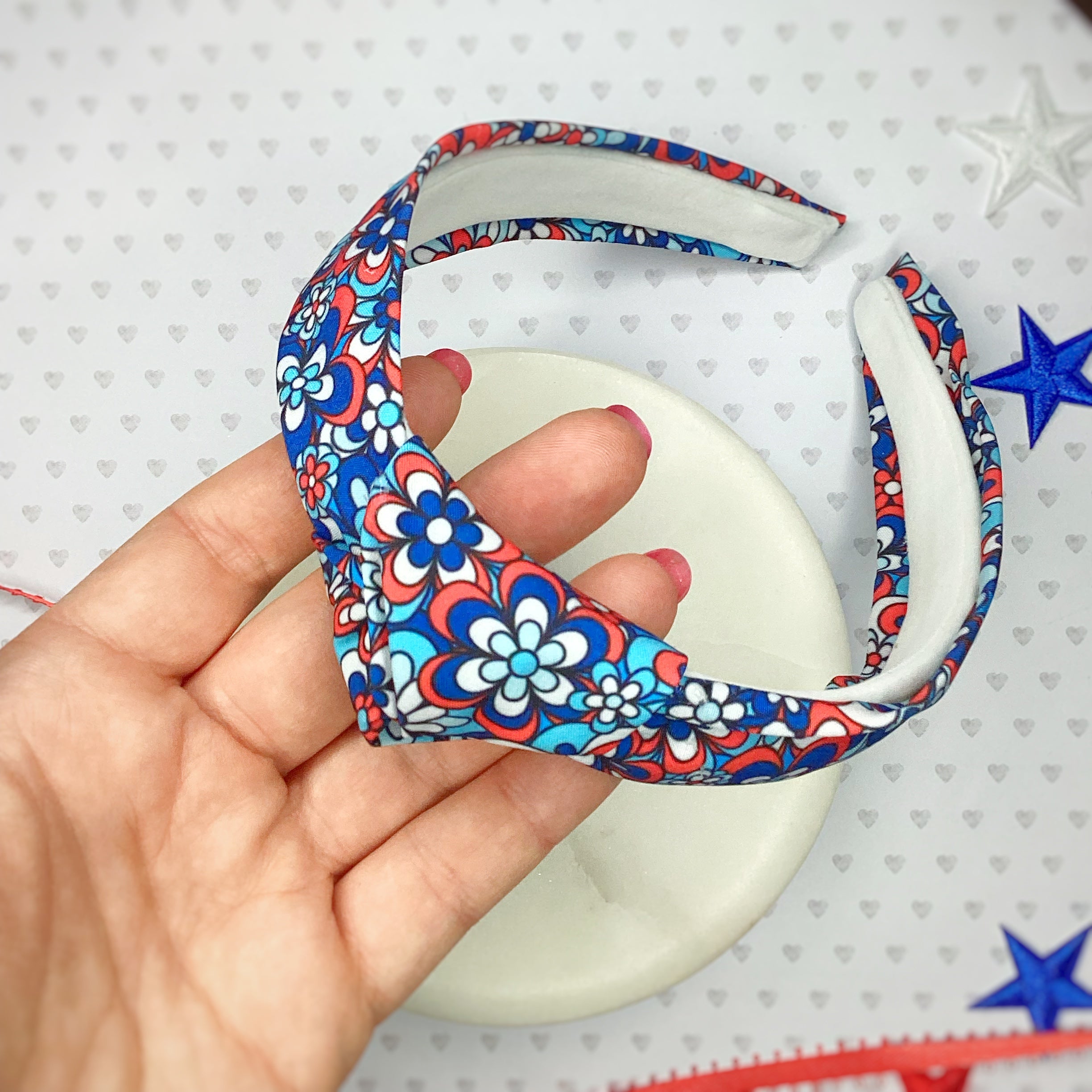 Patriotic Mod Florals Bow Strip, Headband and Scrunchie Collection