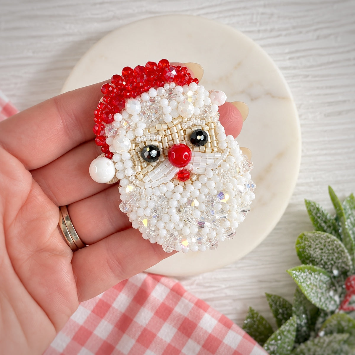 Hand Beaded Santa Bow Center