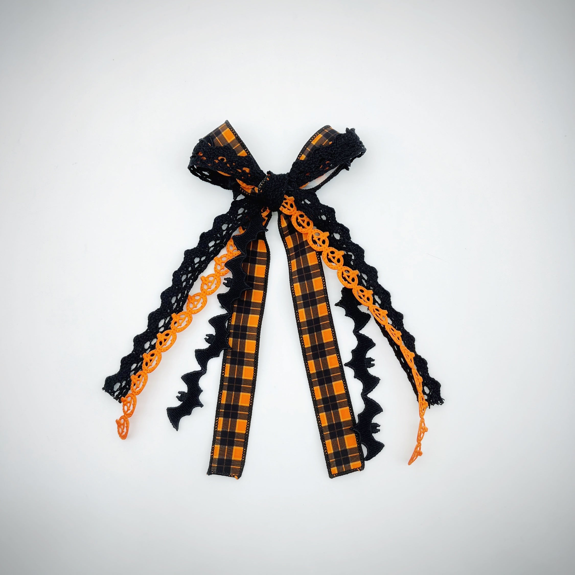 Halloween Plaid and Lace Messy Trim Bows