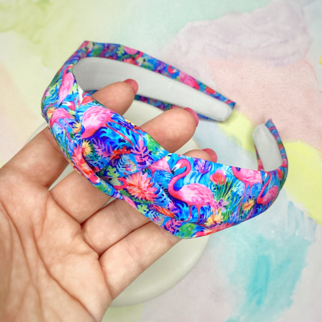 Colorful Flamingos Bow Strip, Headband, Baby Headwrap and Scrunchie Collection