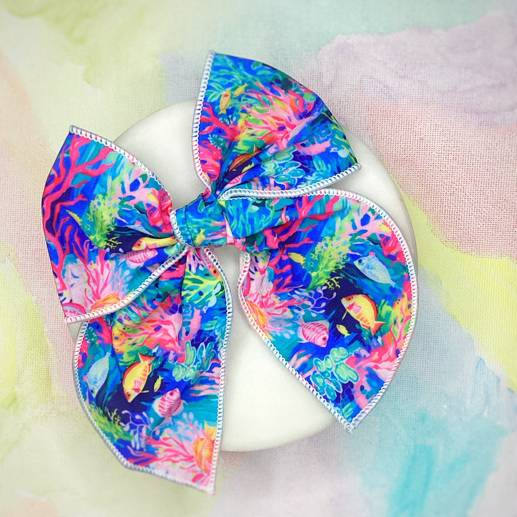 Tropical Designer Fish Bow Strip, Baby Headwrap, Headband and Scrunchie Collection