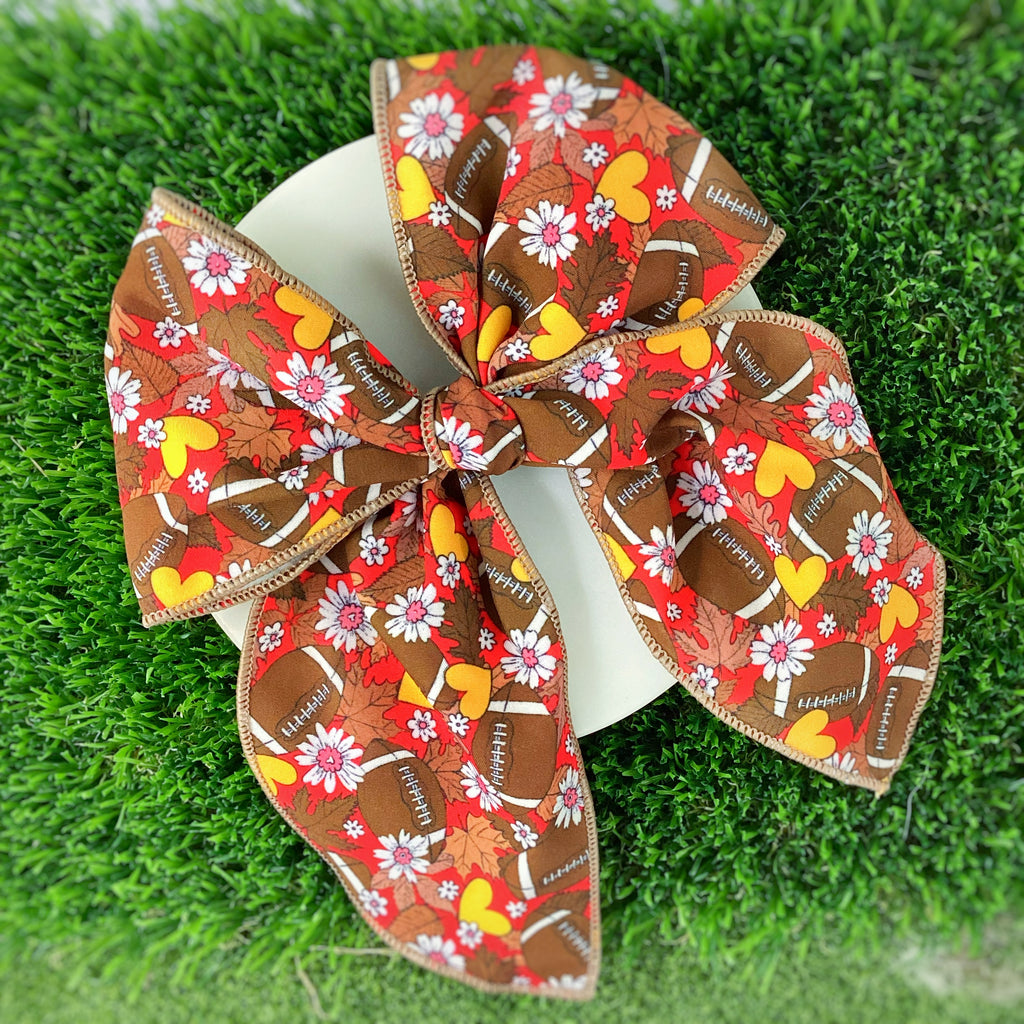 Red and Yellow Football Bow Strip, Headband and Scrunchie Collection