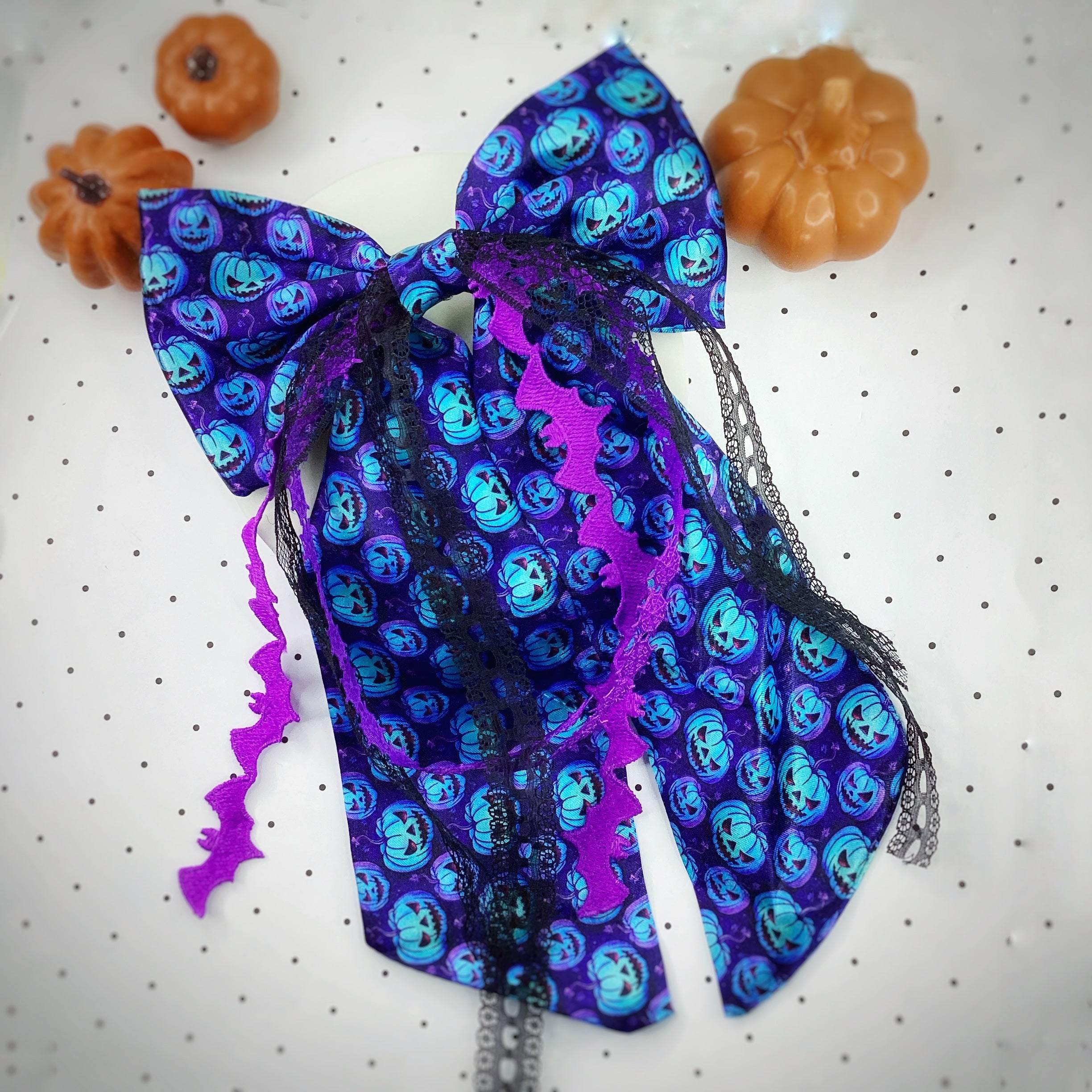 Purple Ghoulish Halloween Satin OTT Finished Bow